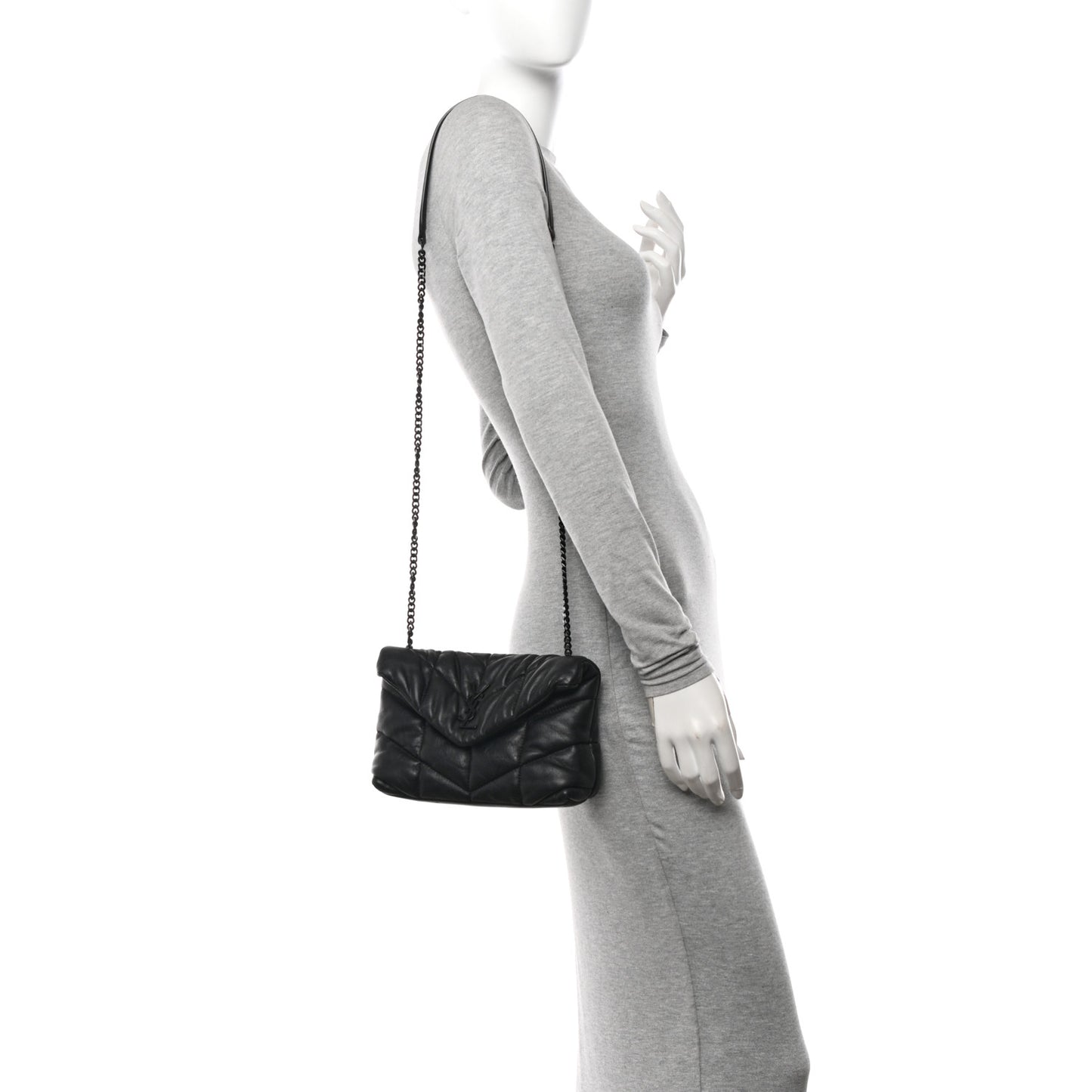 Calfskin Quilted Toy Loulou Puffer Monogram Monochrome Chain Satchel Black