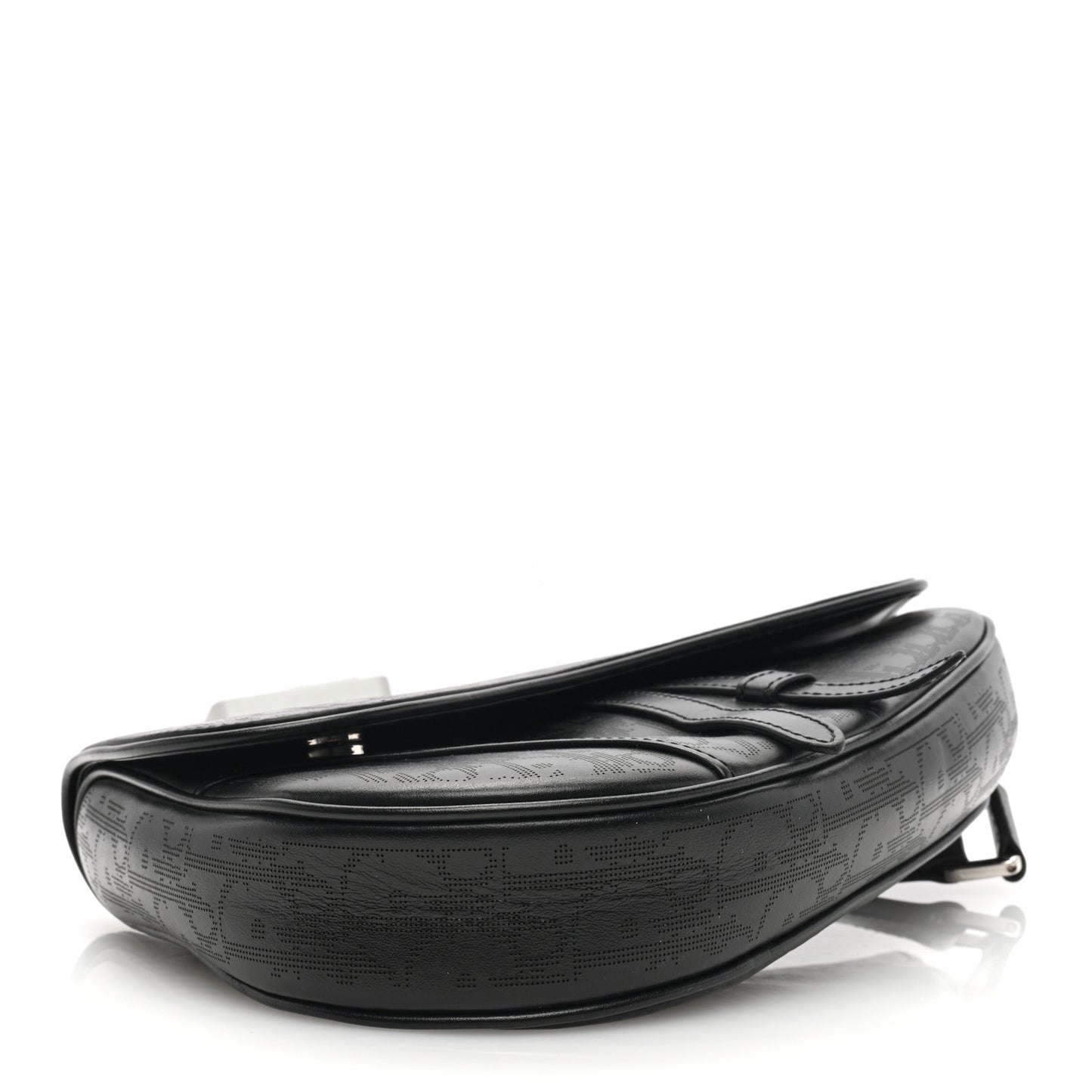 Calfskin Perforated Oblique Galaxy Mens Saddle Bag Black