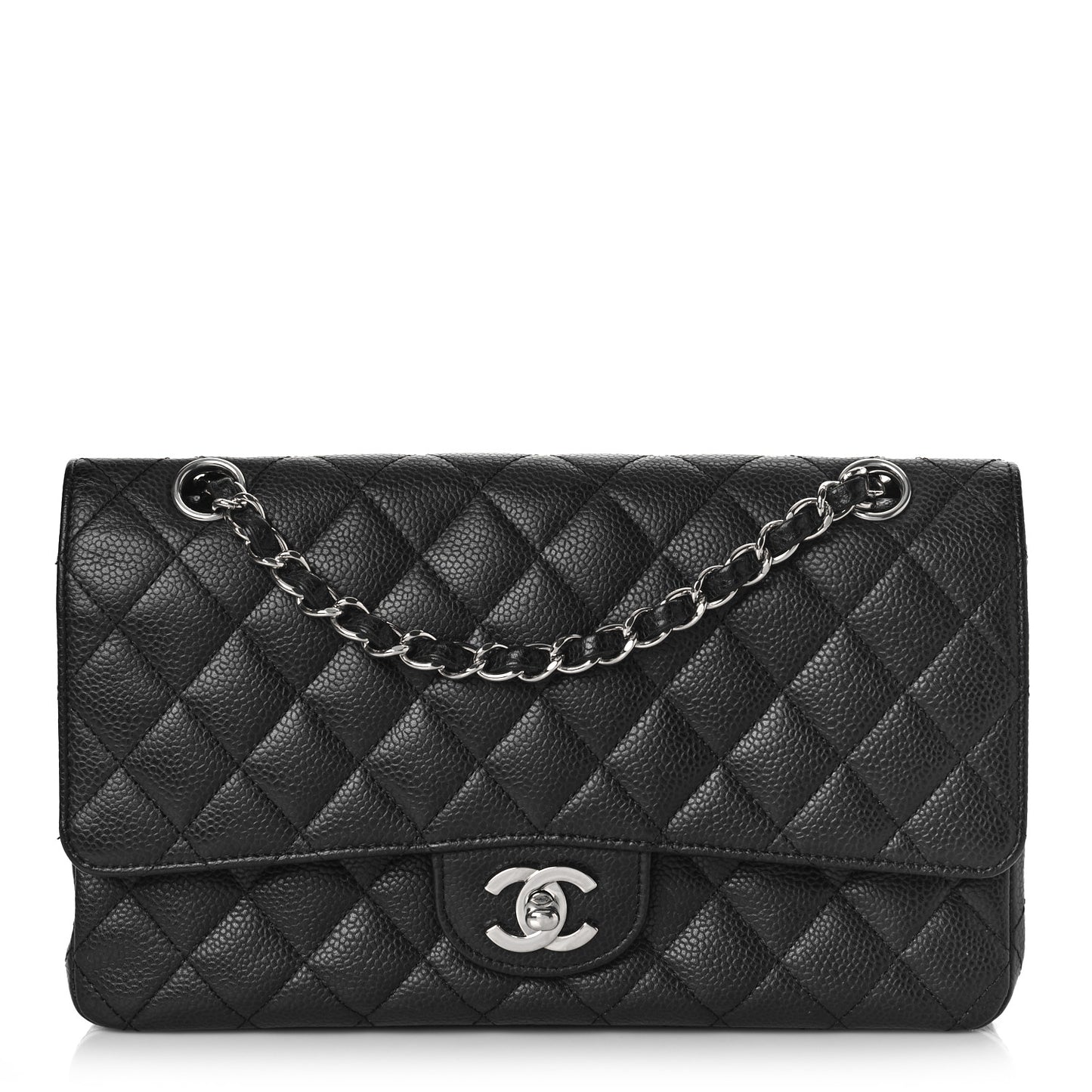 Caviar Quilted Medium Double Flap Black