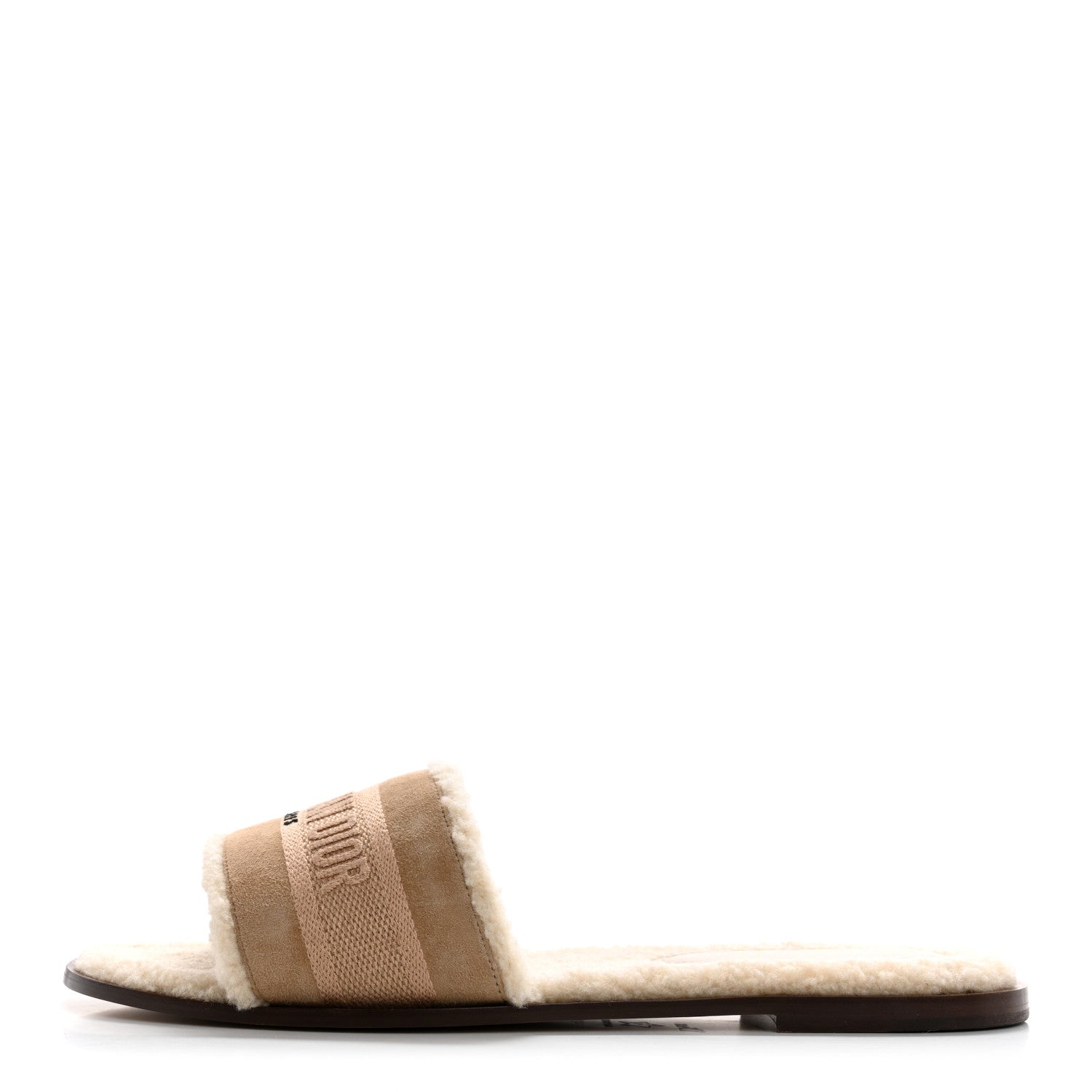 Christian Dior Suede Goatskin Shearling Embroidered Dway Slide Sandals 40.5 Cookie 1 of 9