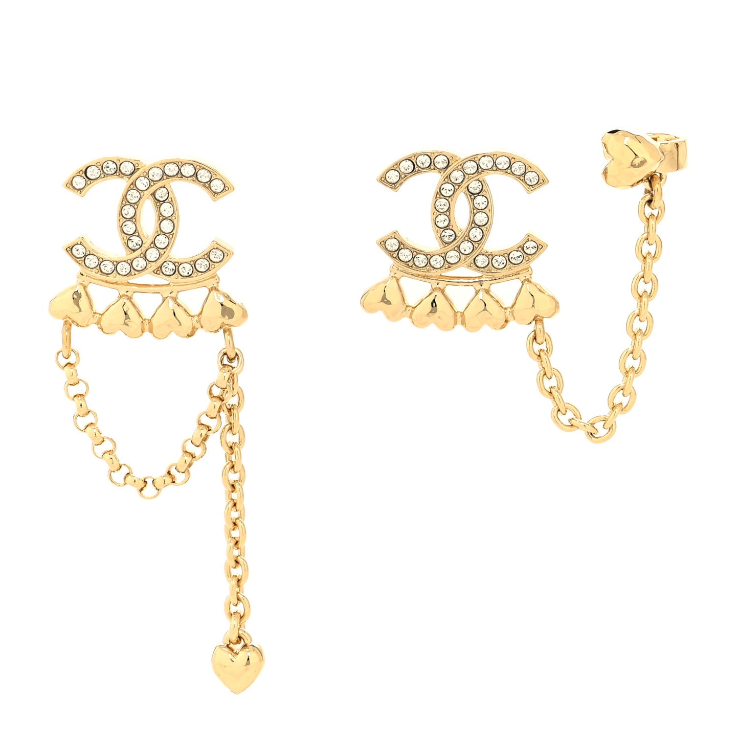 Metal Crystal CC Drop Heart Link Earrings Gold