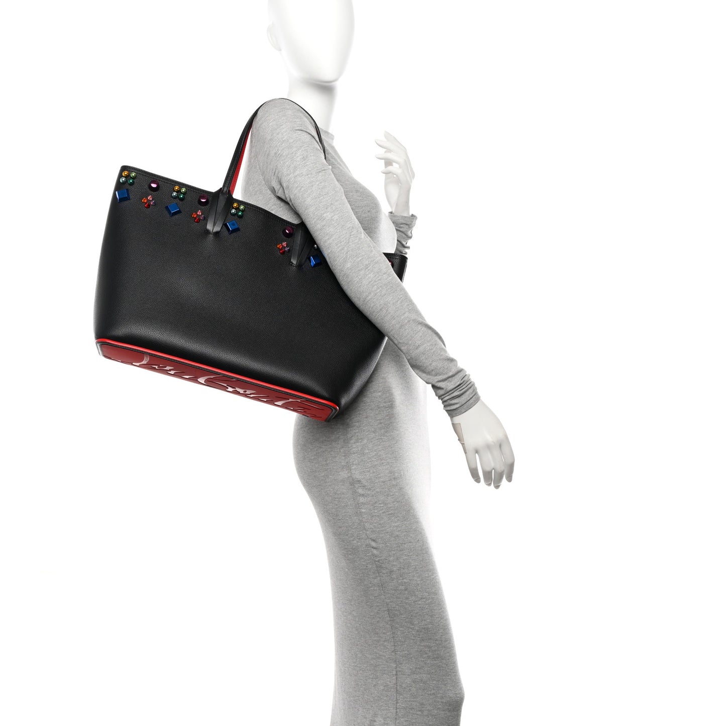 Calfskin Empire Spike Studded East West Cabata Tote Black Multicolor