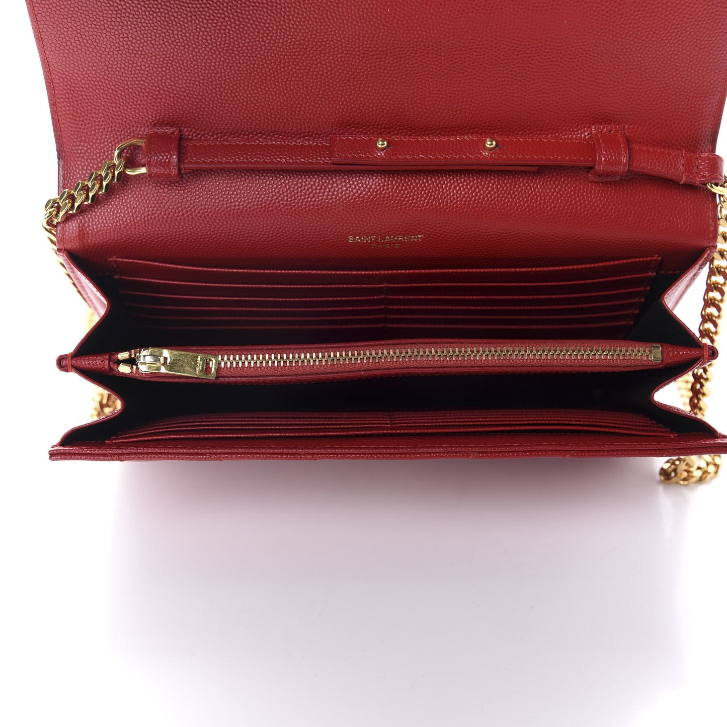 Grain De Poudre Matelasse Chevron Monogram Chain Wallet Red