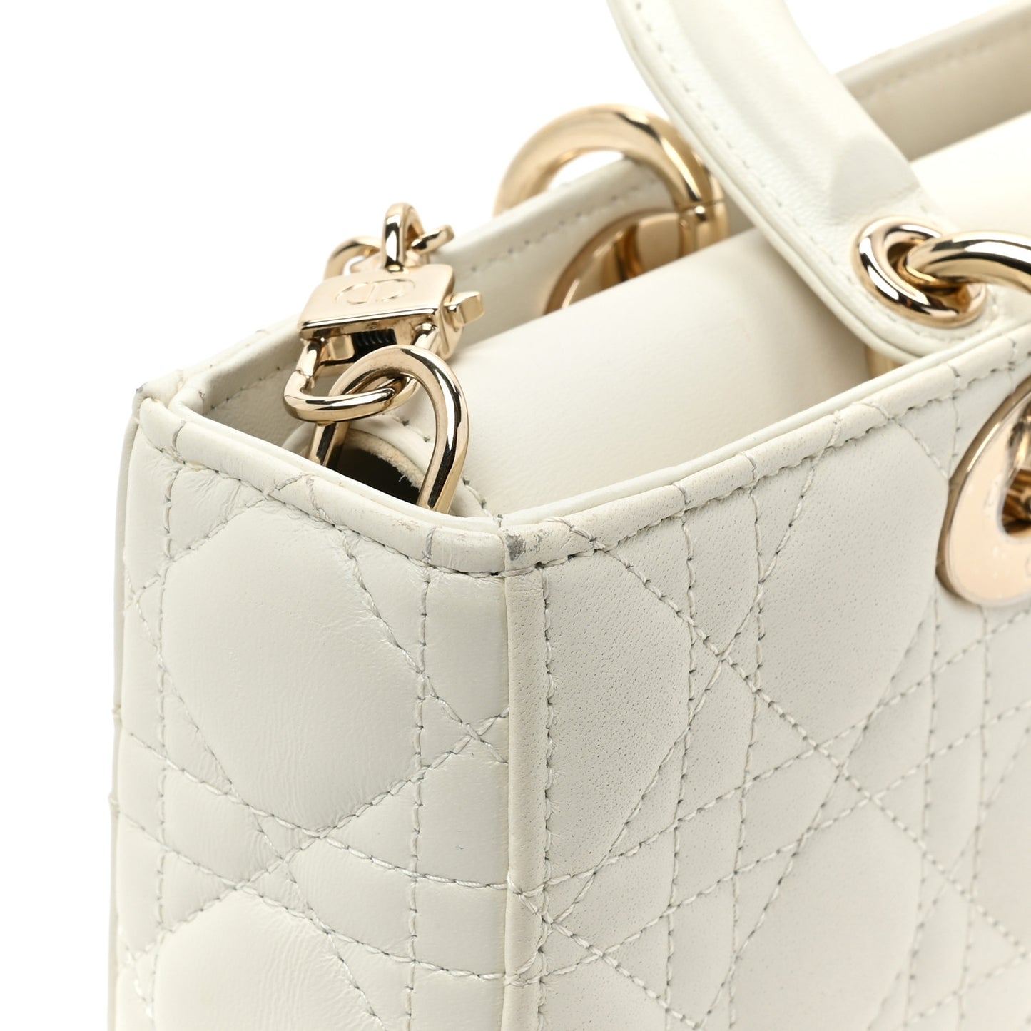 Lambskin Cannage Medium Lady D-Joy White