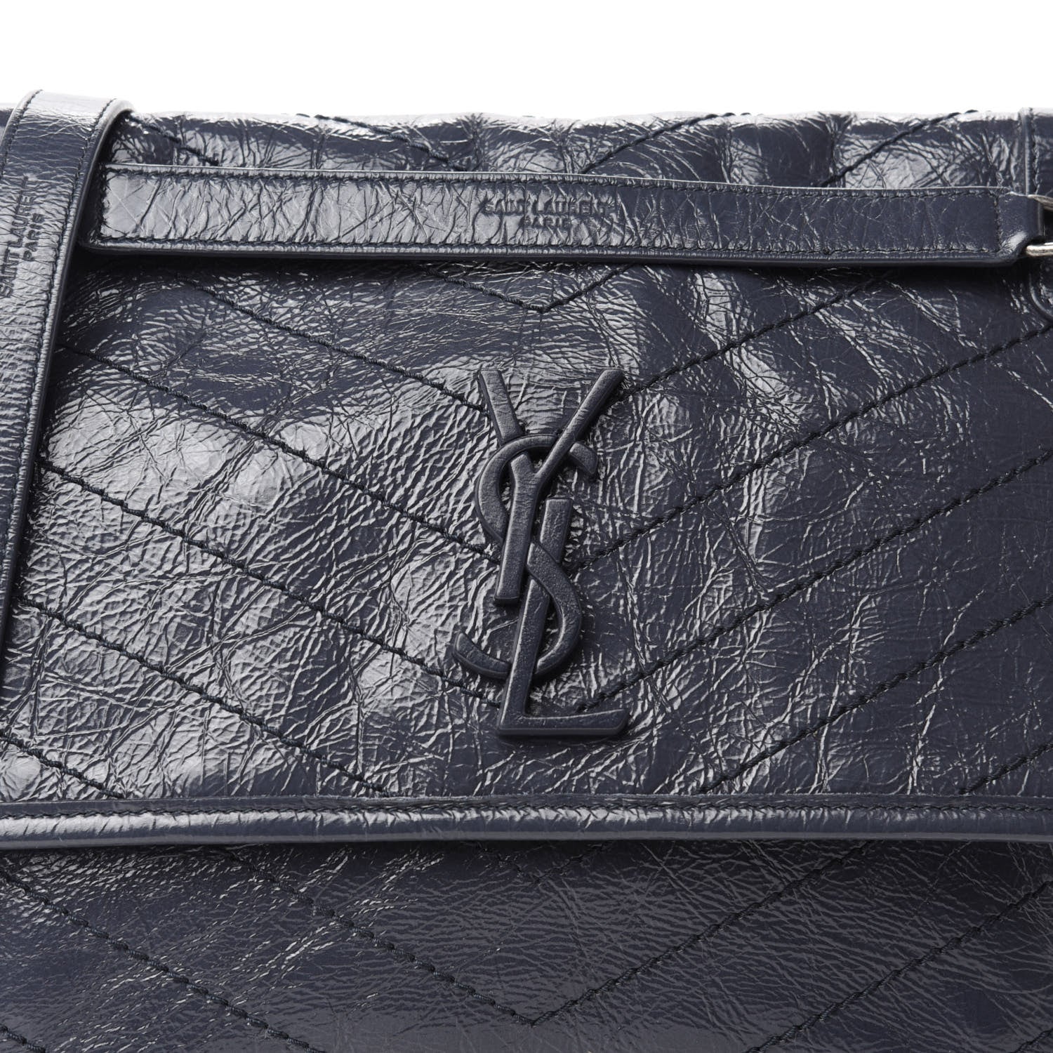 Saint Laurent Crinkled Calfskin Matelasse Monogram Medium Niki Chain Satchel Deep Marine 11 of 12