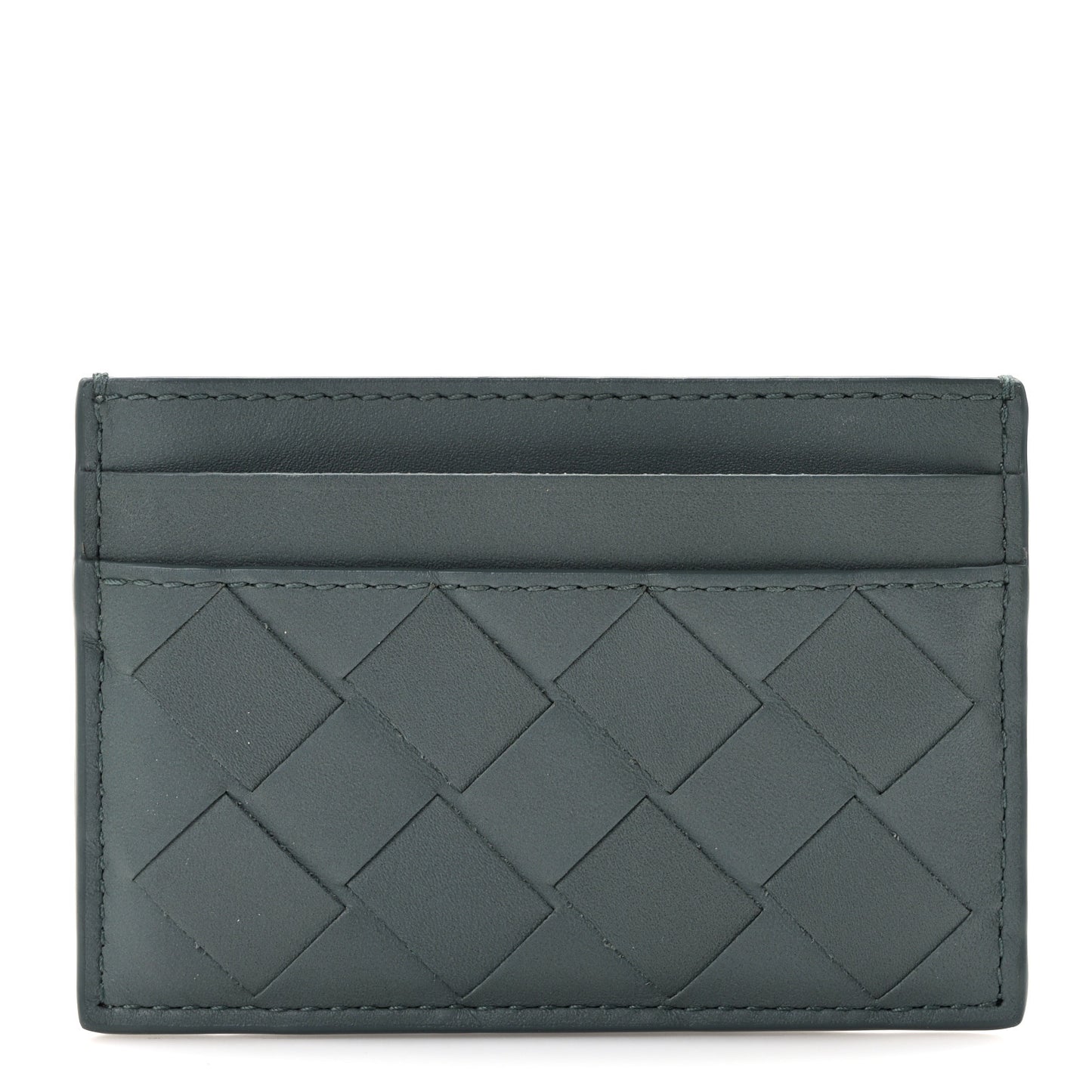 Calfskin Intrecciato Credit Card Case Aloe