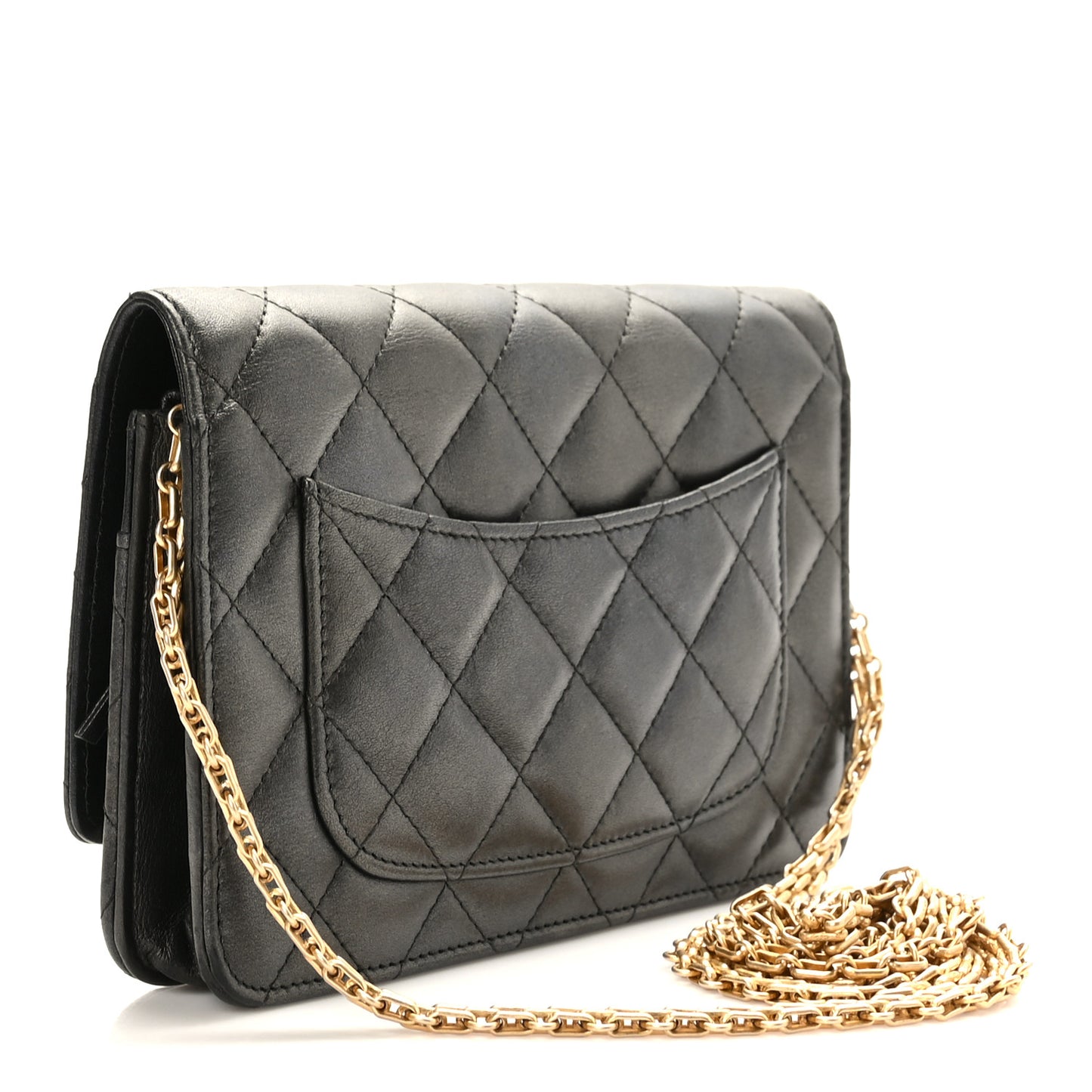 Metallic Calfskin Quilted 2.55 Reissue Wallet On Chain WOC Grey
