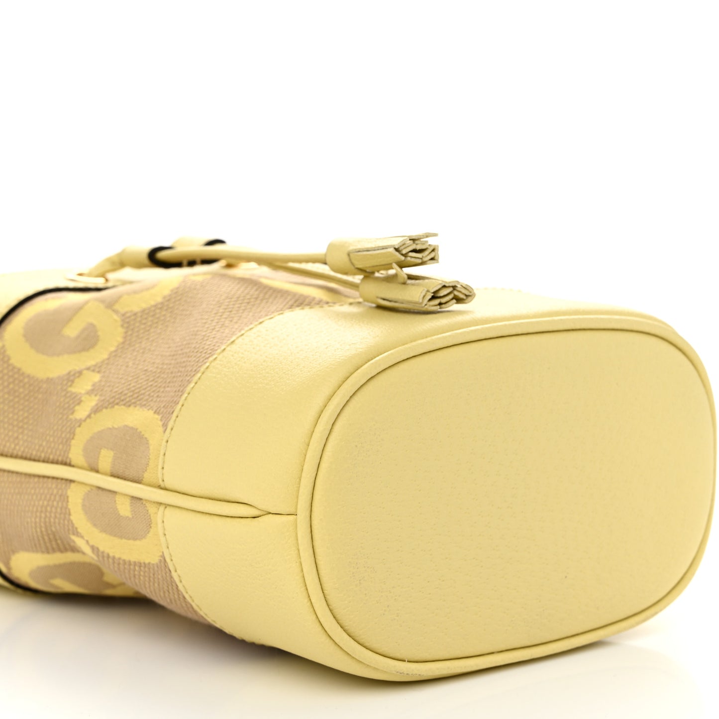 Monogram Jumbo GG Textured Dollar Calfskin Mini Ophidia Bucket Bag Beige Banana