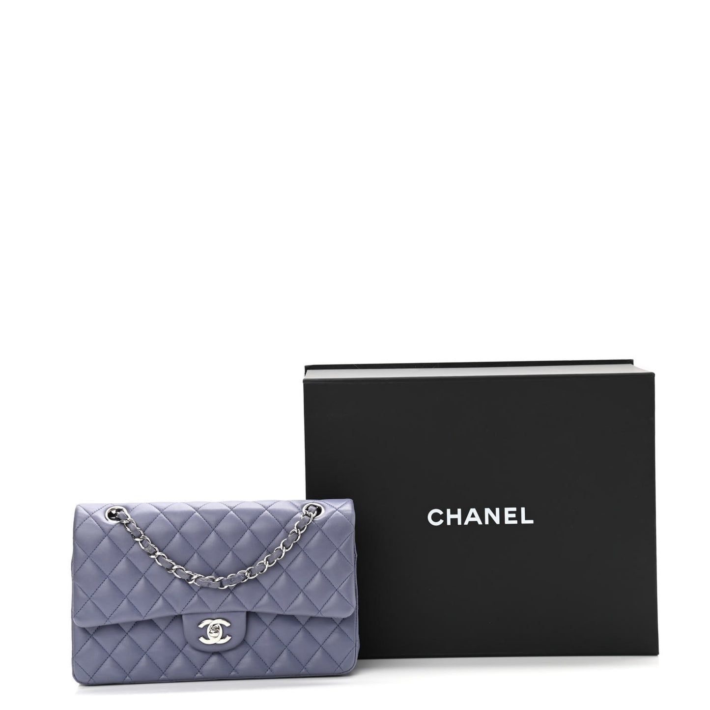 Lambskin Quilted Medium Double Flap Light Purple