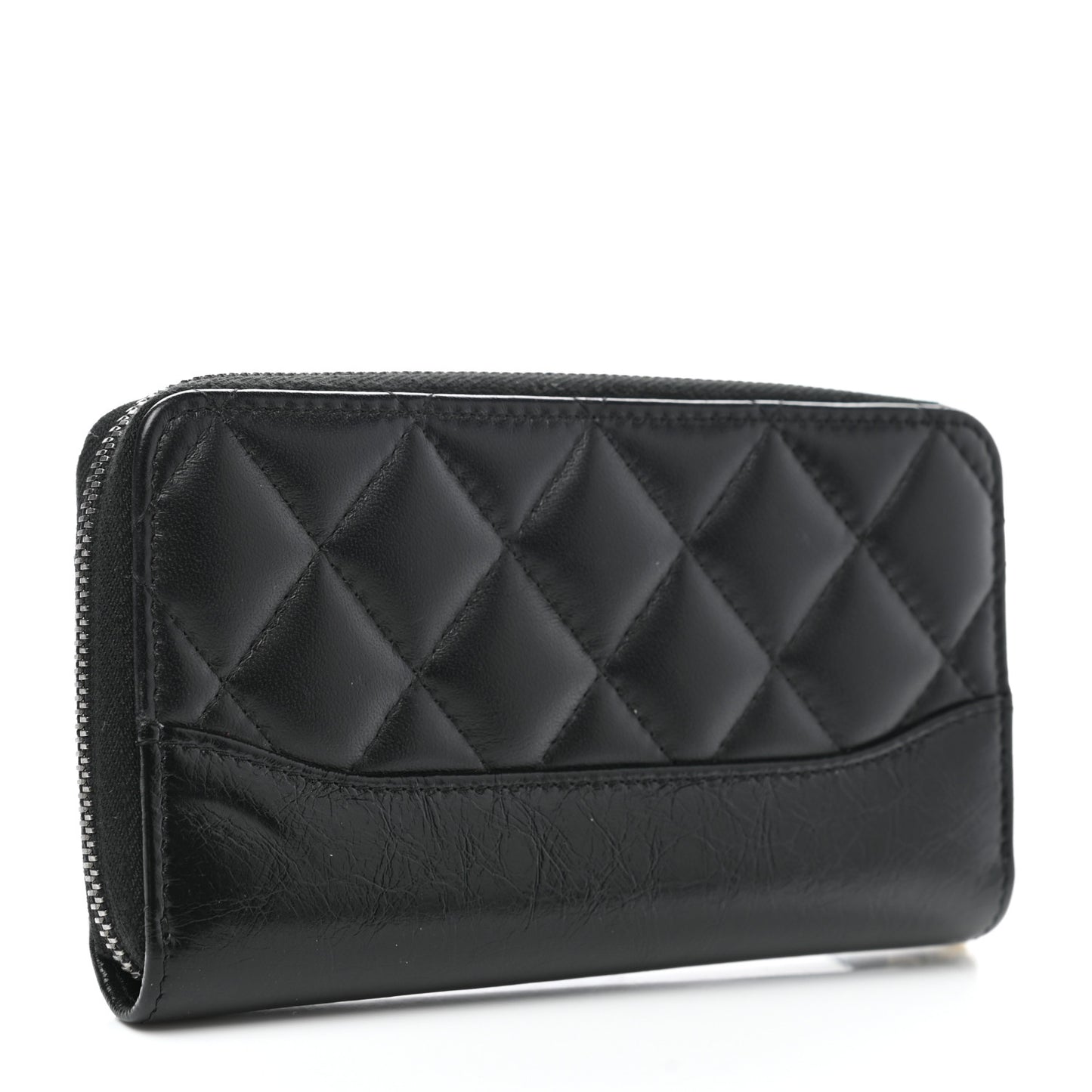 Aged Calfskin Quilted Small Gabrielle Zip Around Wallet Black