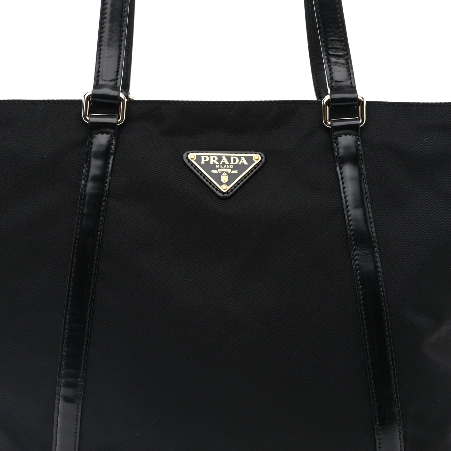Tessuto Nylon Calfskin Shopping Tote Black