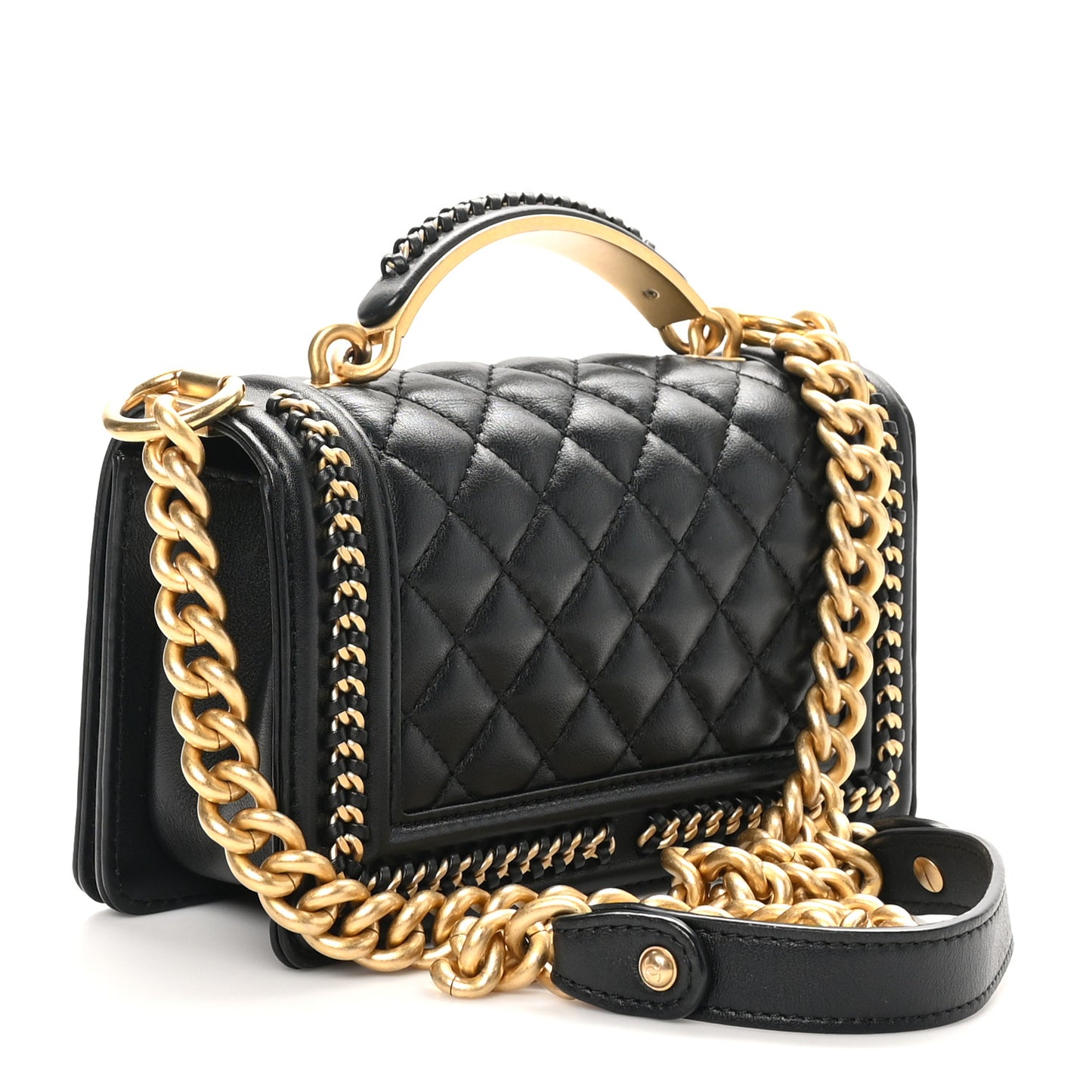 Lambskin Quilted Small Top Handle Boy Flap Black