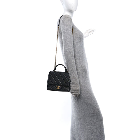 Caviar Quilted Small Top Handle Flap Black