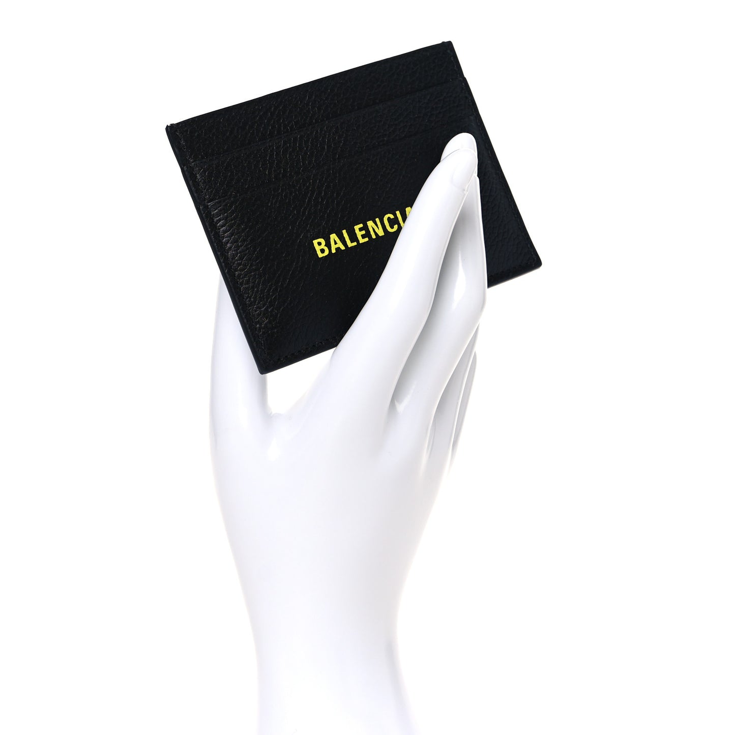 Grained Calfskin Logo Cash Card Holder Black Fluo Yellow