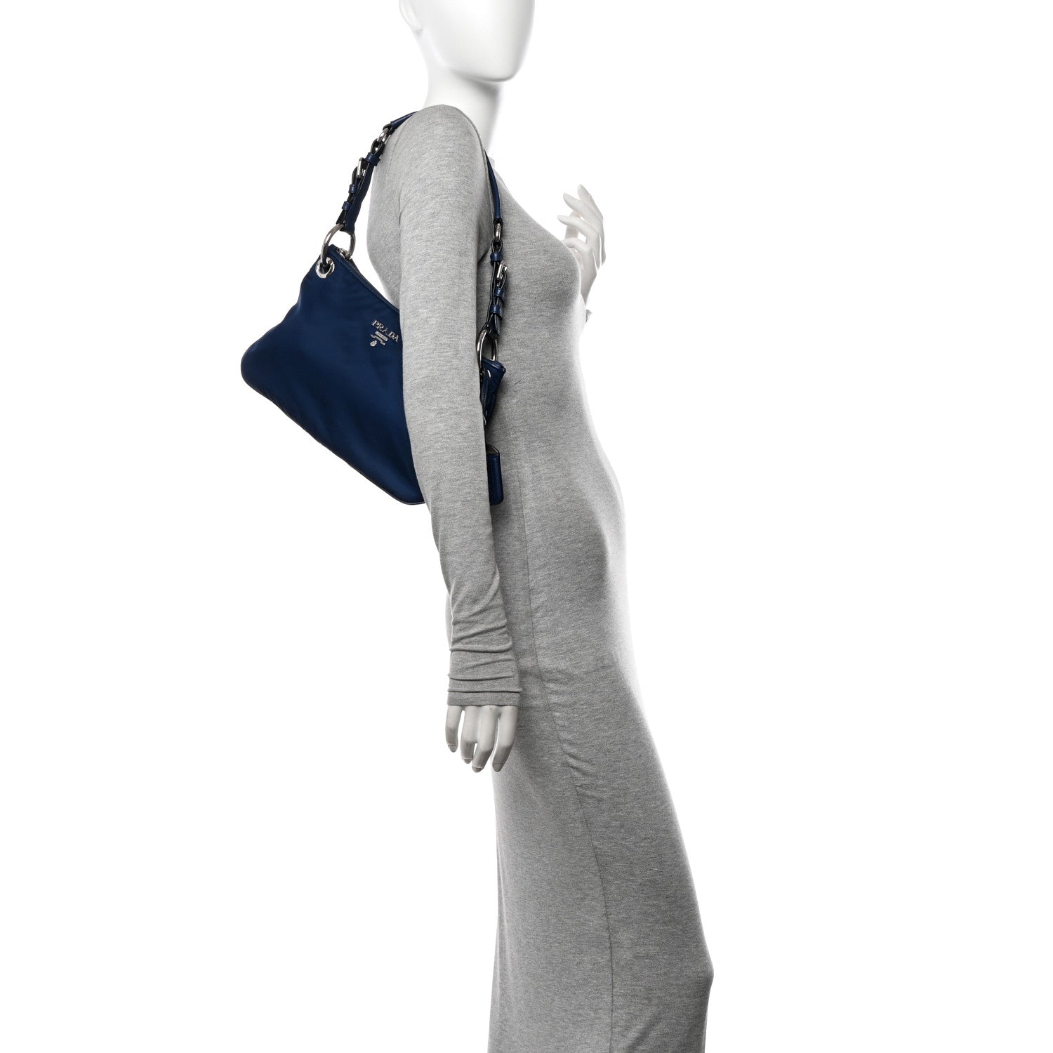 Prada Tessuto Nylon Soft Calfskin Shoulder Bag Royal 2 of 13