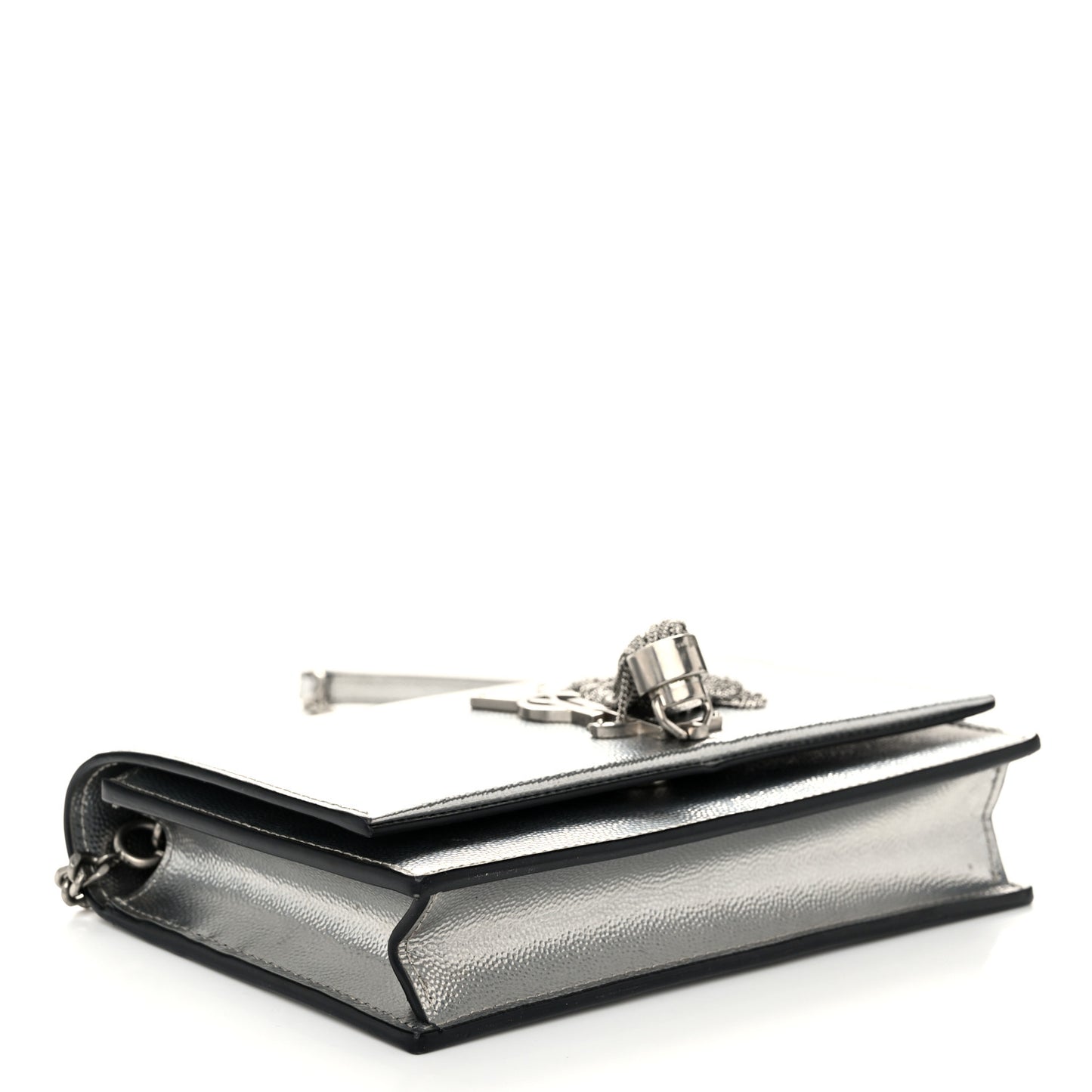 Metallic Grain De Poudre Kate Monogram Tassel Chain Wallet Silver