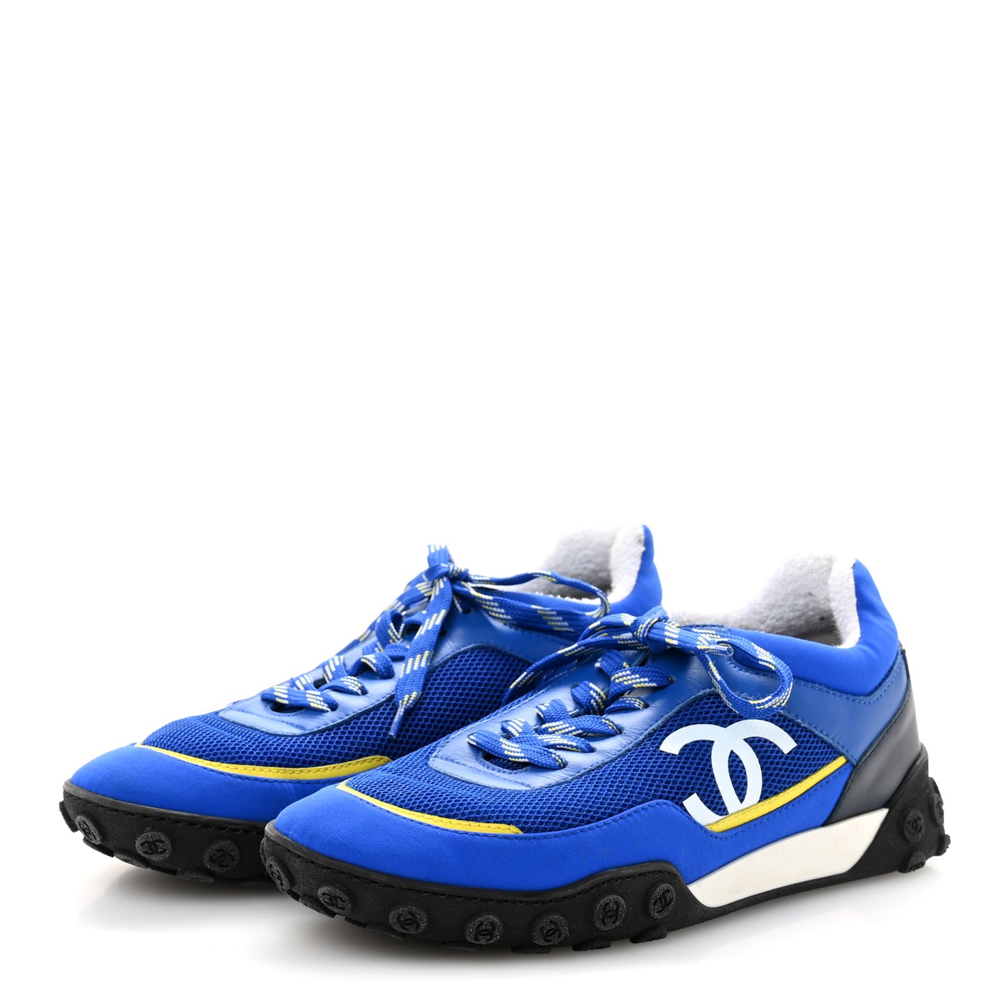 Calfskin Mesh Lycra Womens Logo Sneakers 38 Royal Blue