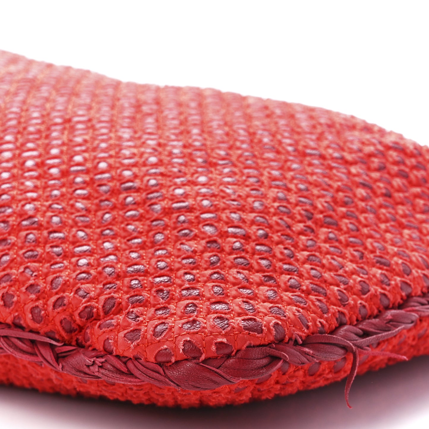 Nappa Fabric Intrecciato Large Distressed Fringe Veneta Hobo Red