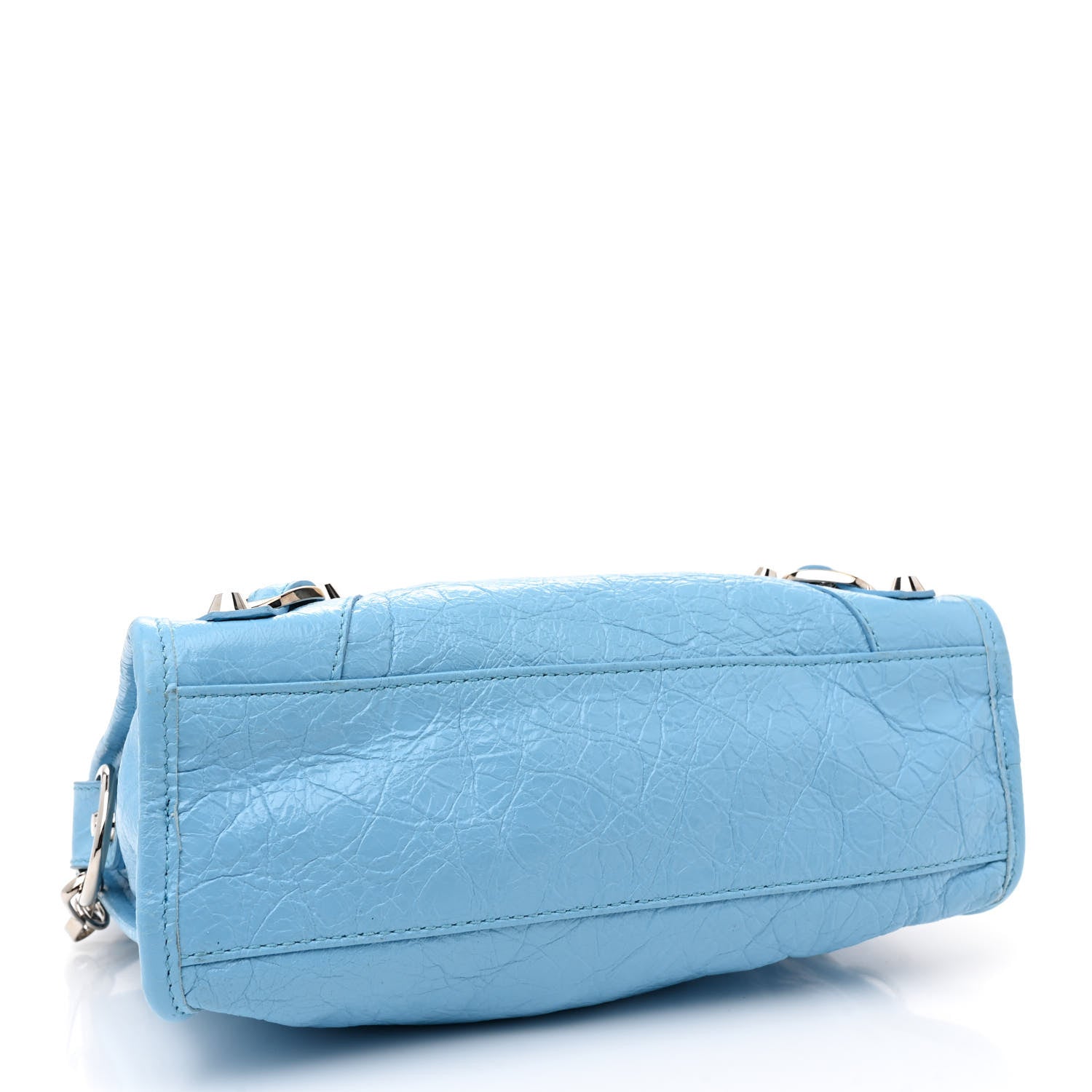 Balenciaga Agneau Classic Silver Hardware Mini City Logo Strap Baby Blue Black 4 of 14