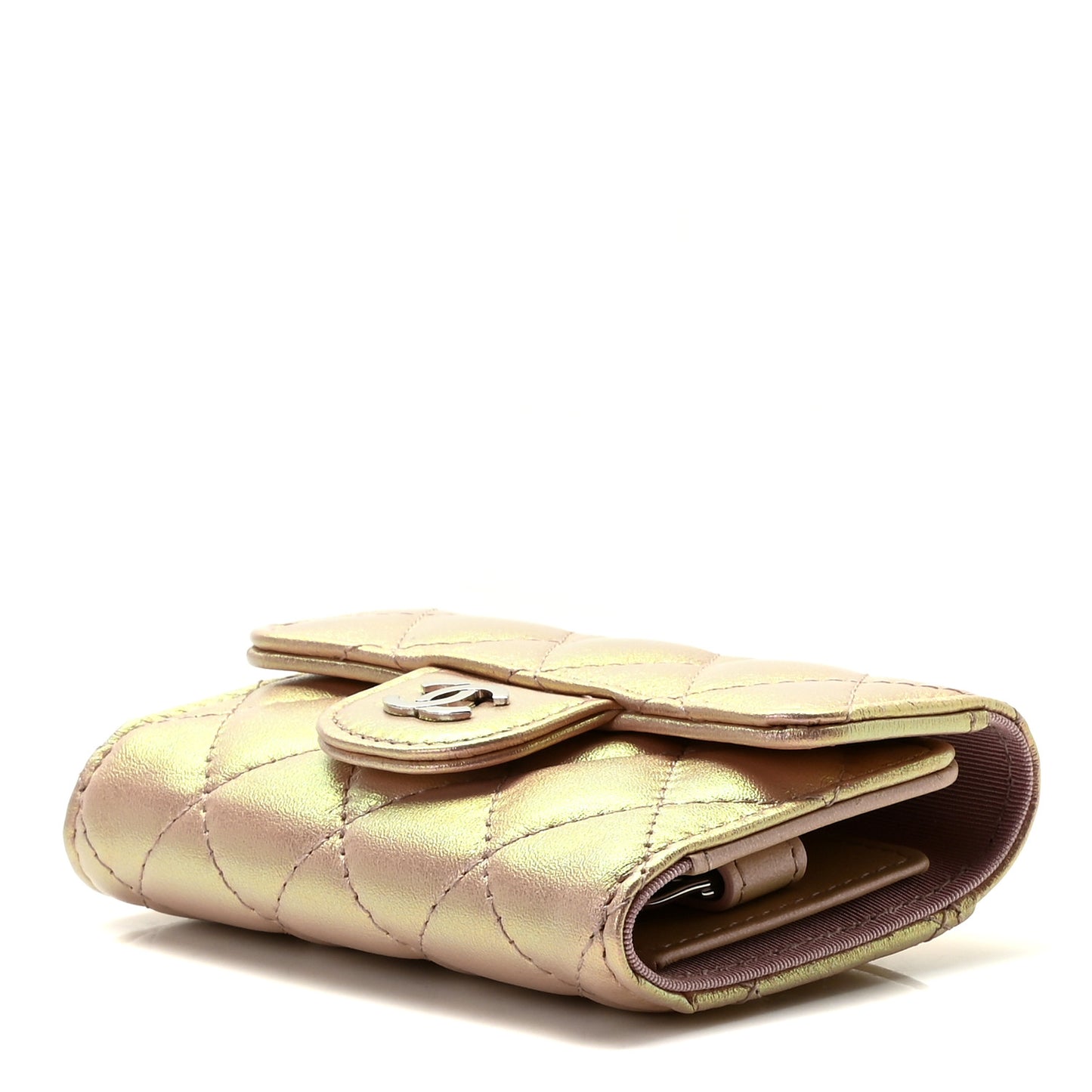 Iridescent Calfskin Quilted Classic 4 Key Holder Wallet Pink