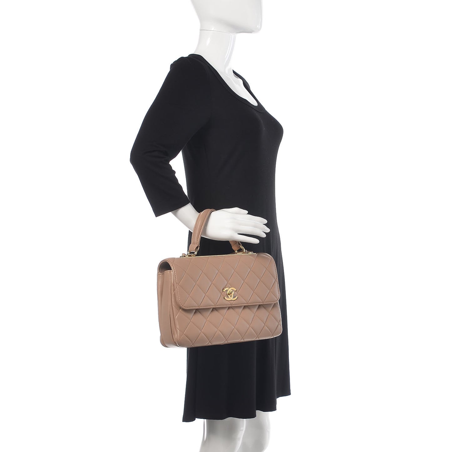 Lambskin Quilted Medium Trendy CC Flap Dual Handle Bag Beige