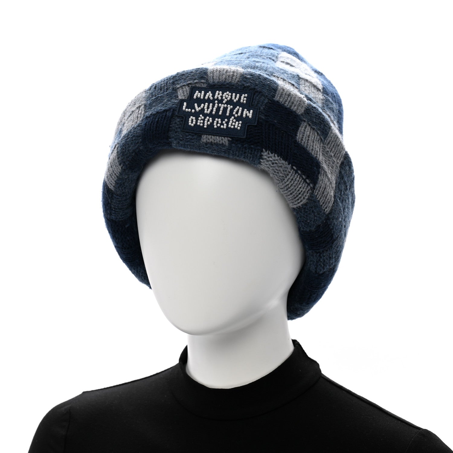 Louis Vuitton Wool Damoflage Beanie Hat Blue 2 of 11