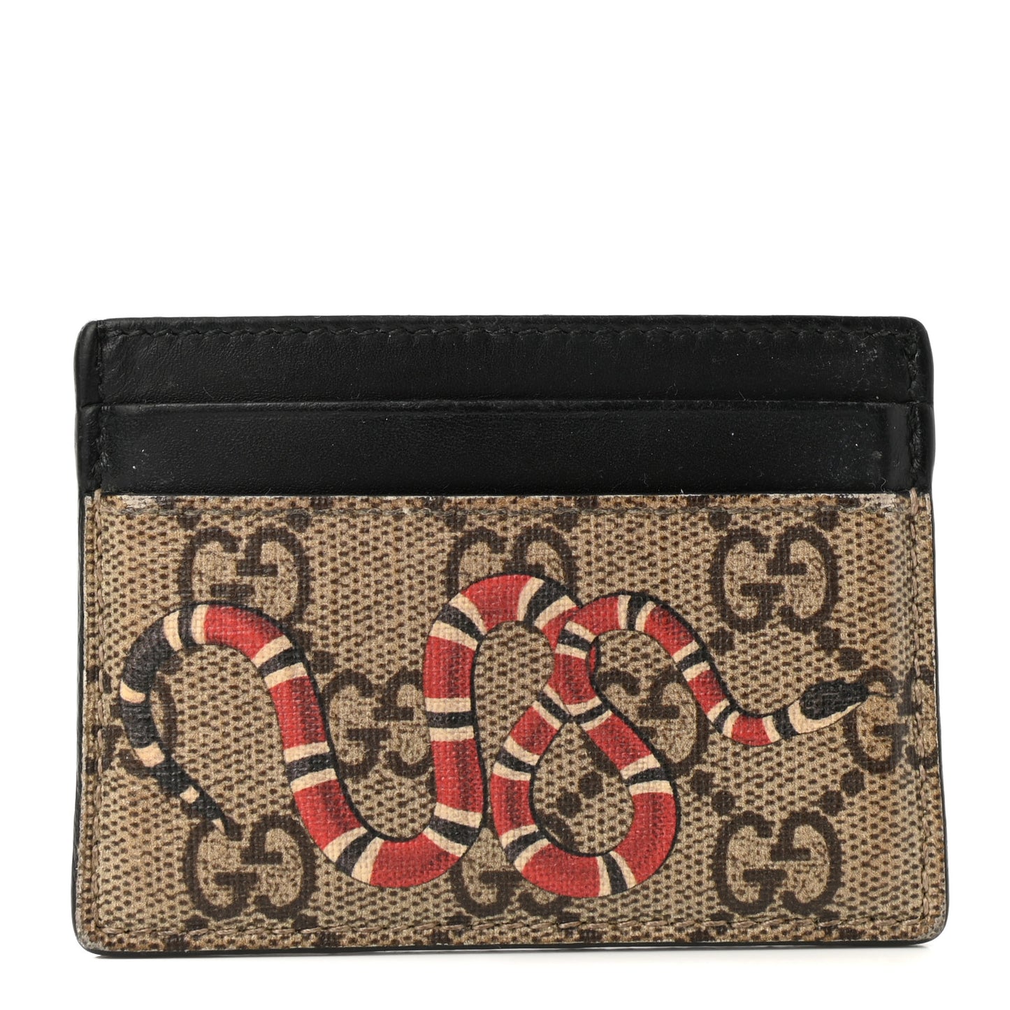 GG Supreme Monogram Kingsnake Card Holder Beige Black