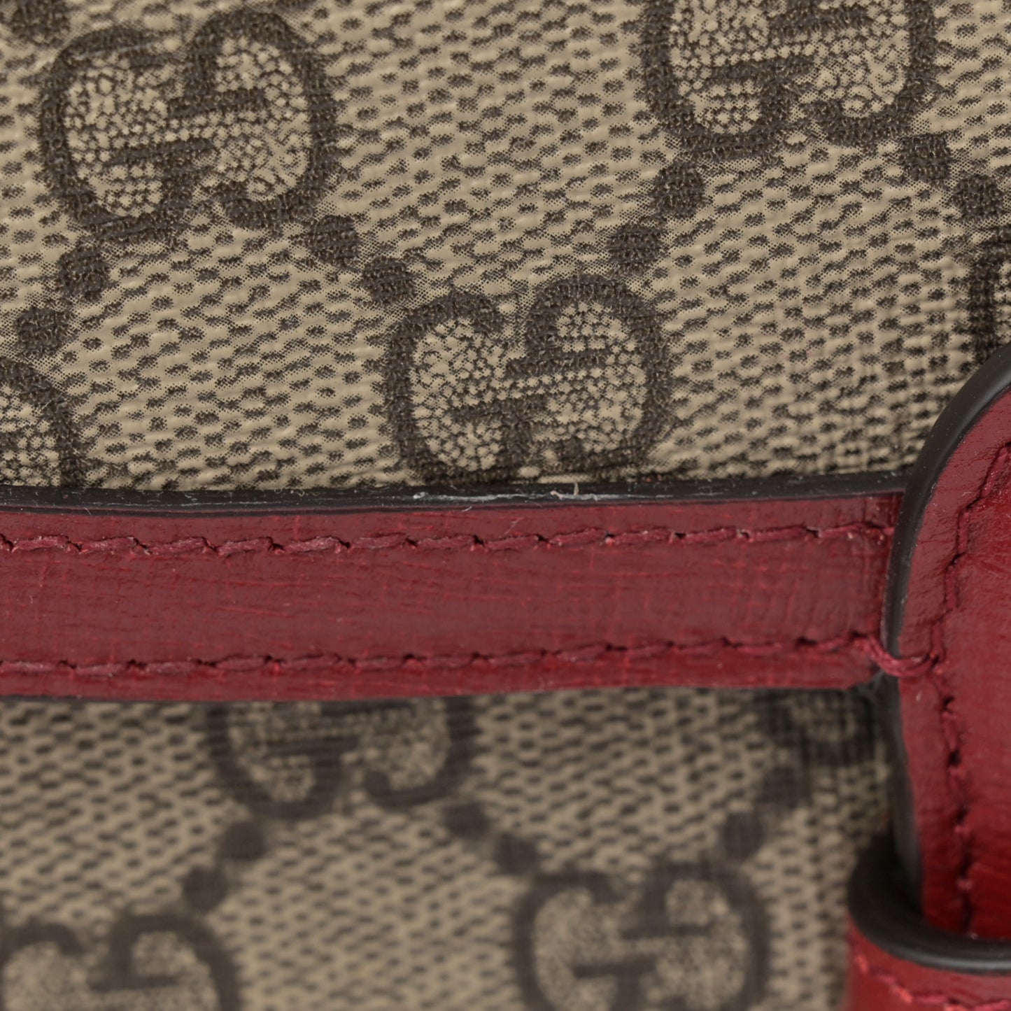 GG Supreme Monogram Azalea Calfskin Horsebit 1955 Shoulder Bag Beige Ebony New Cherry Red