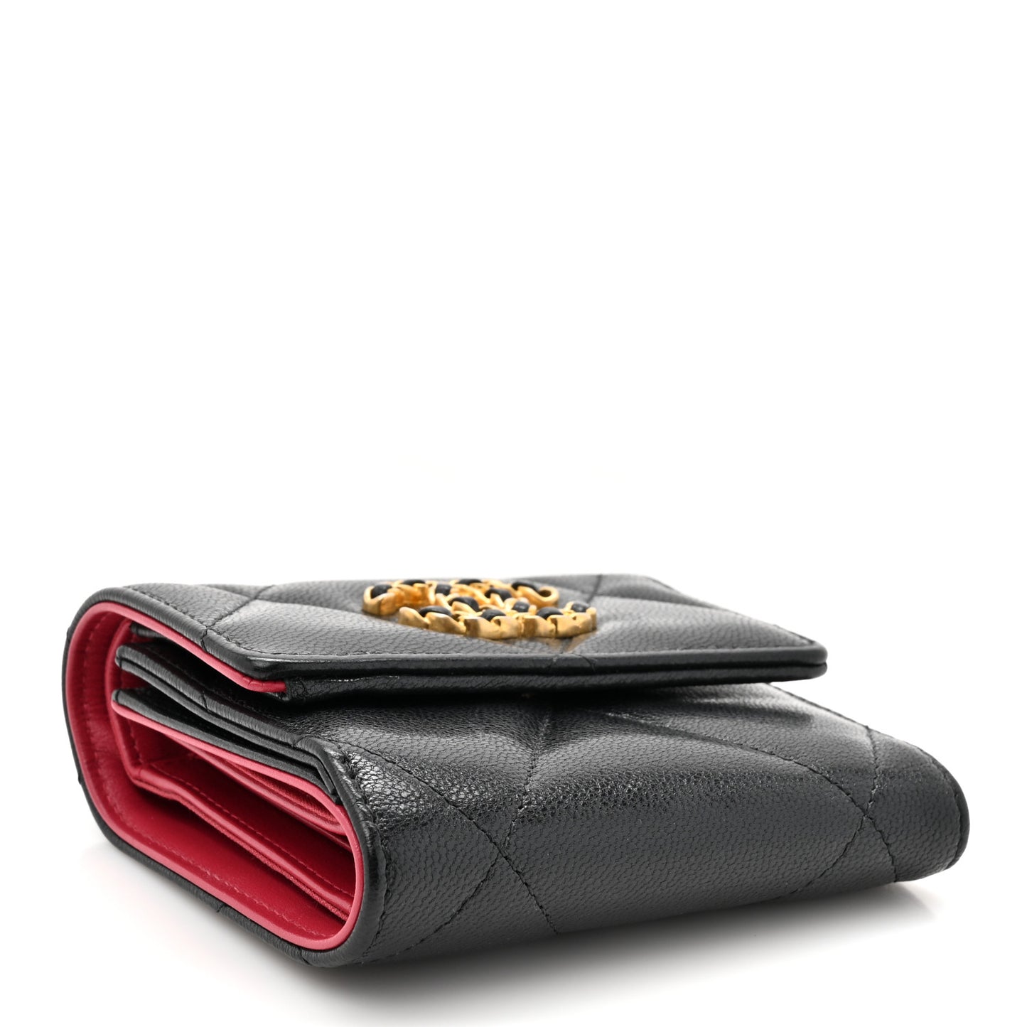 Goatskin Quilted Chanel 19 Small Flap Wallet Black