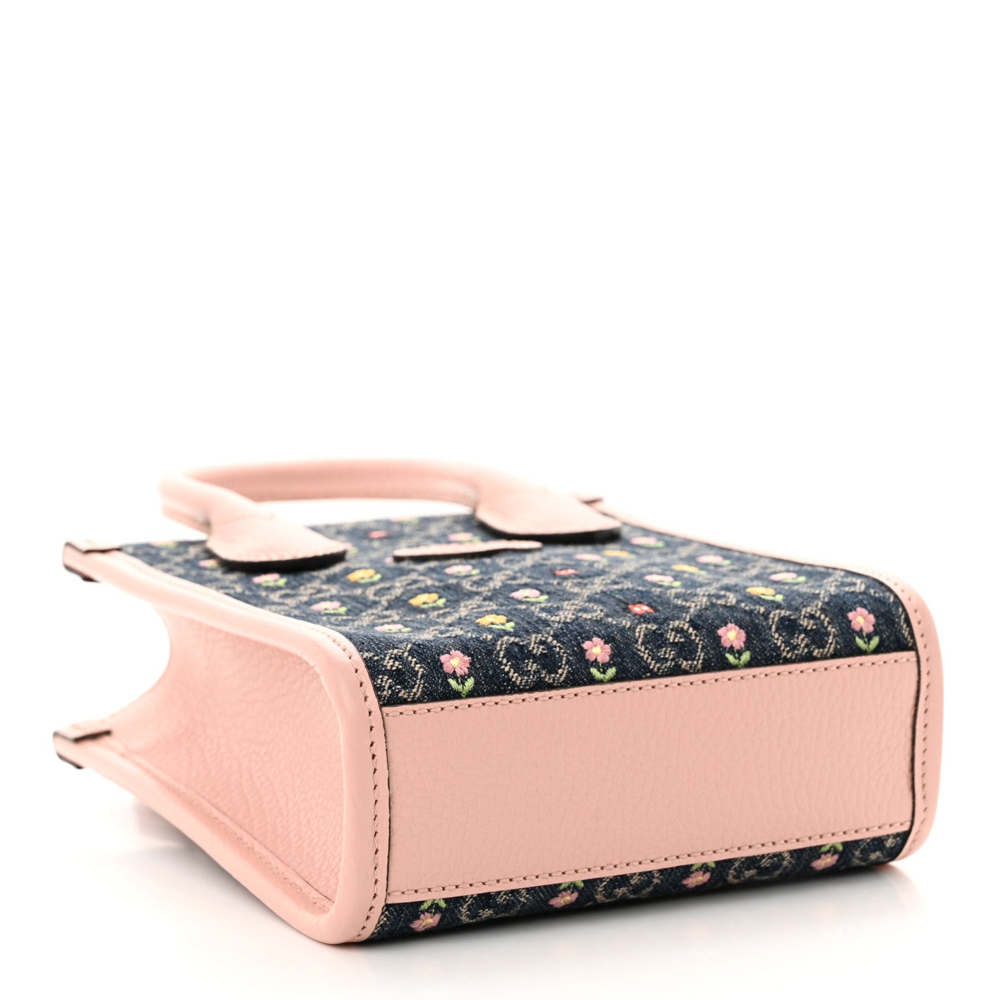 Denim Dollar Calfskin GG Monogram Mini Retro Interlocking G Tote Bag Blue Tea Multicolor Powder Pink