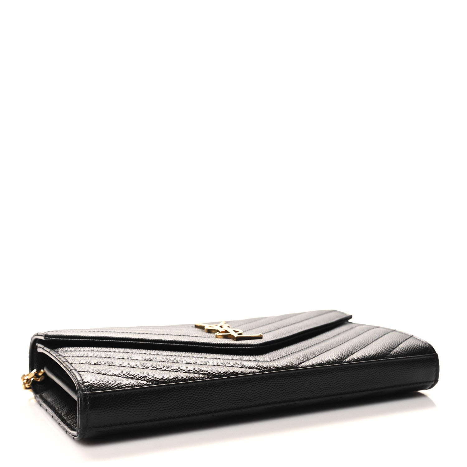 Saint Laurent Grain De Poudre Matelasse Chevron Monogram Chain Wallet Black 4 of 10