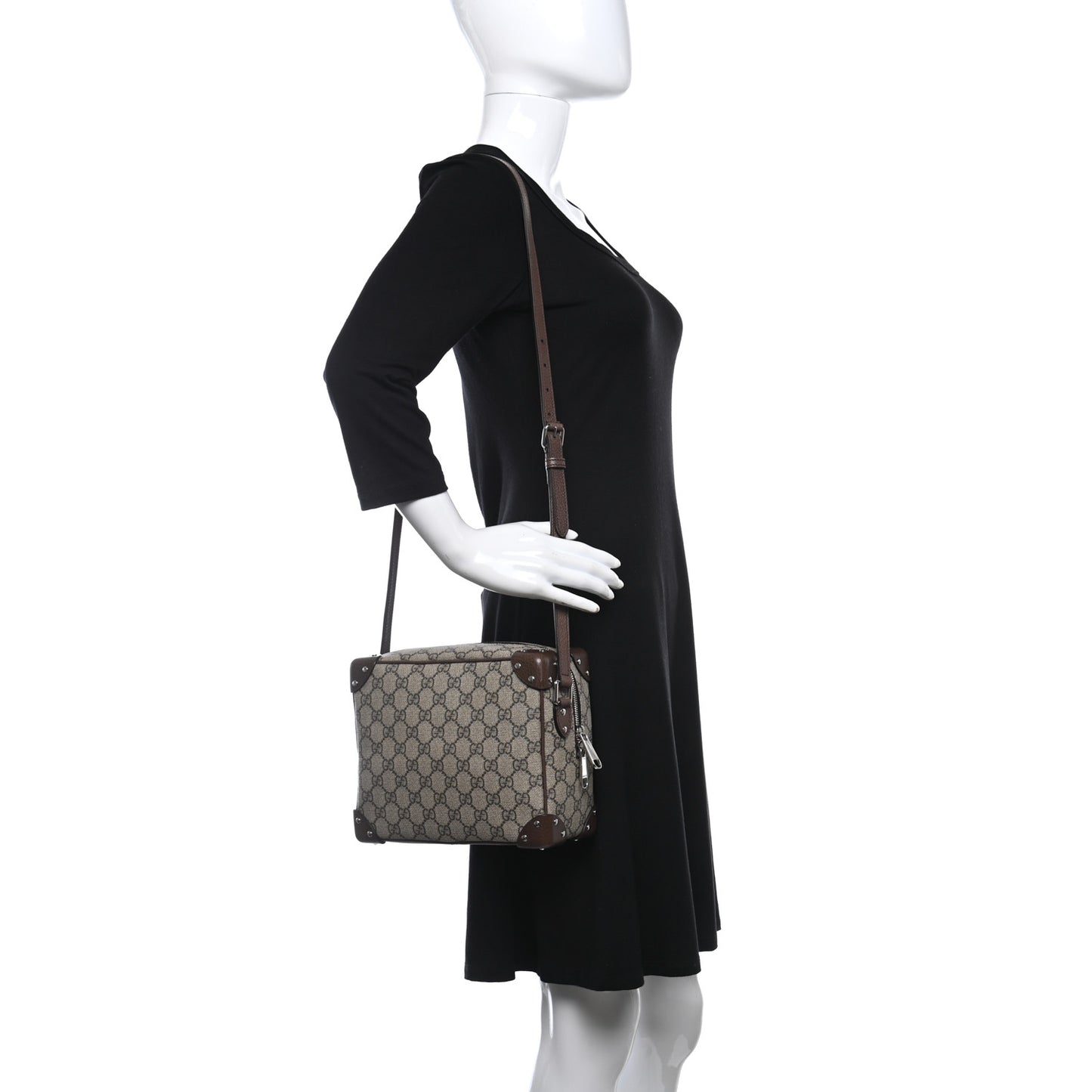 GG Supreme Monogram Textured Calfskin Square Messenger Bag Beige Ebony New Acero