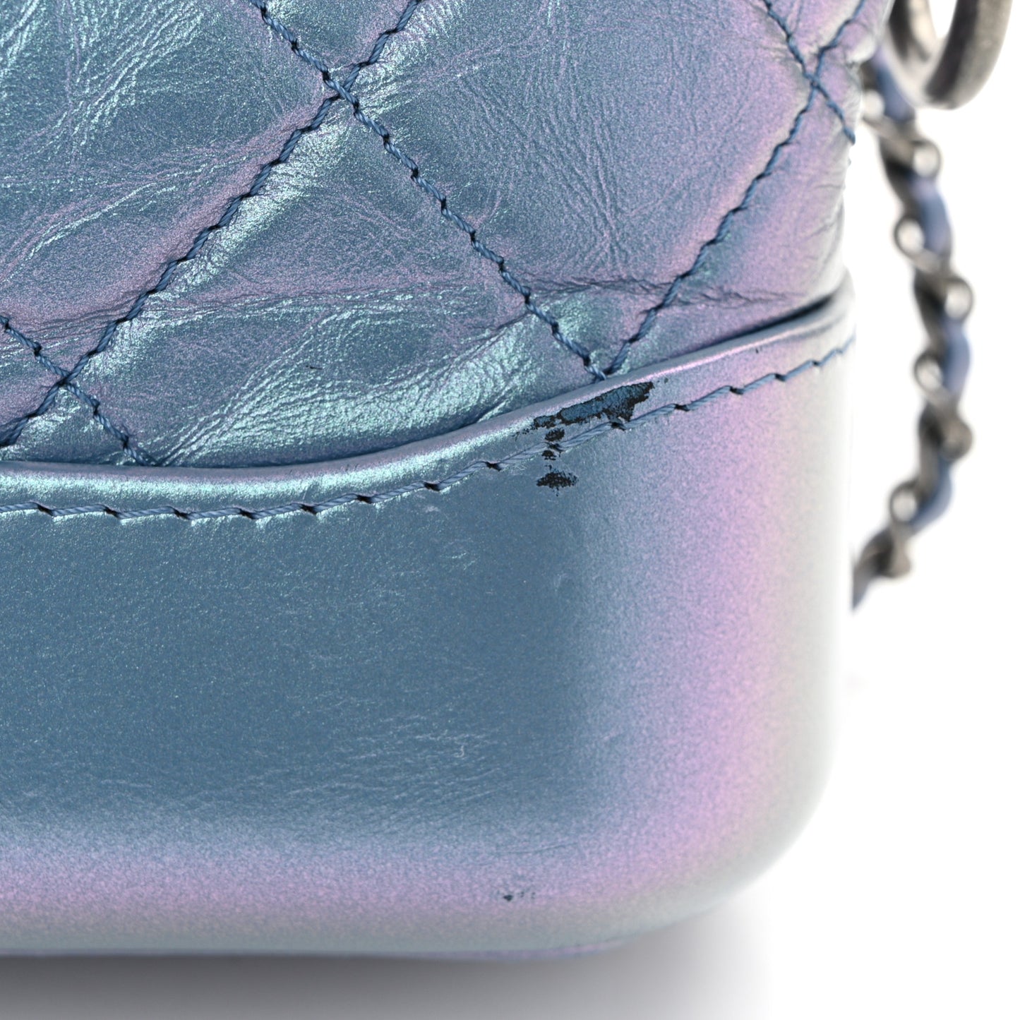 Iridescent Aged Calfskin Quilted Small Gabrielle Hobo Blue