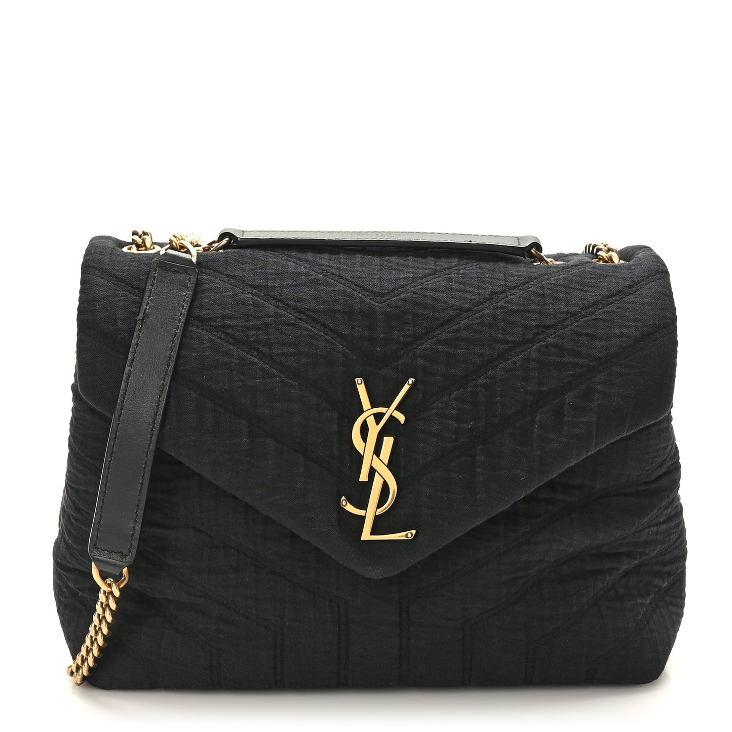 Fabric Y Quilted Monogram Small Loulou Chain Satchel Black