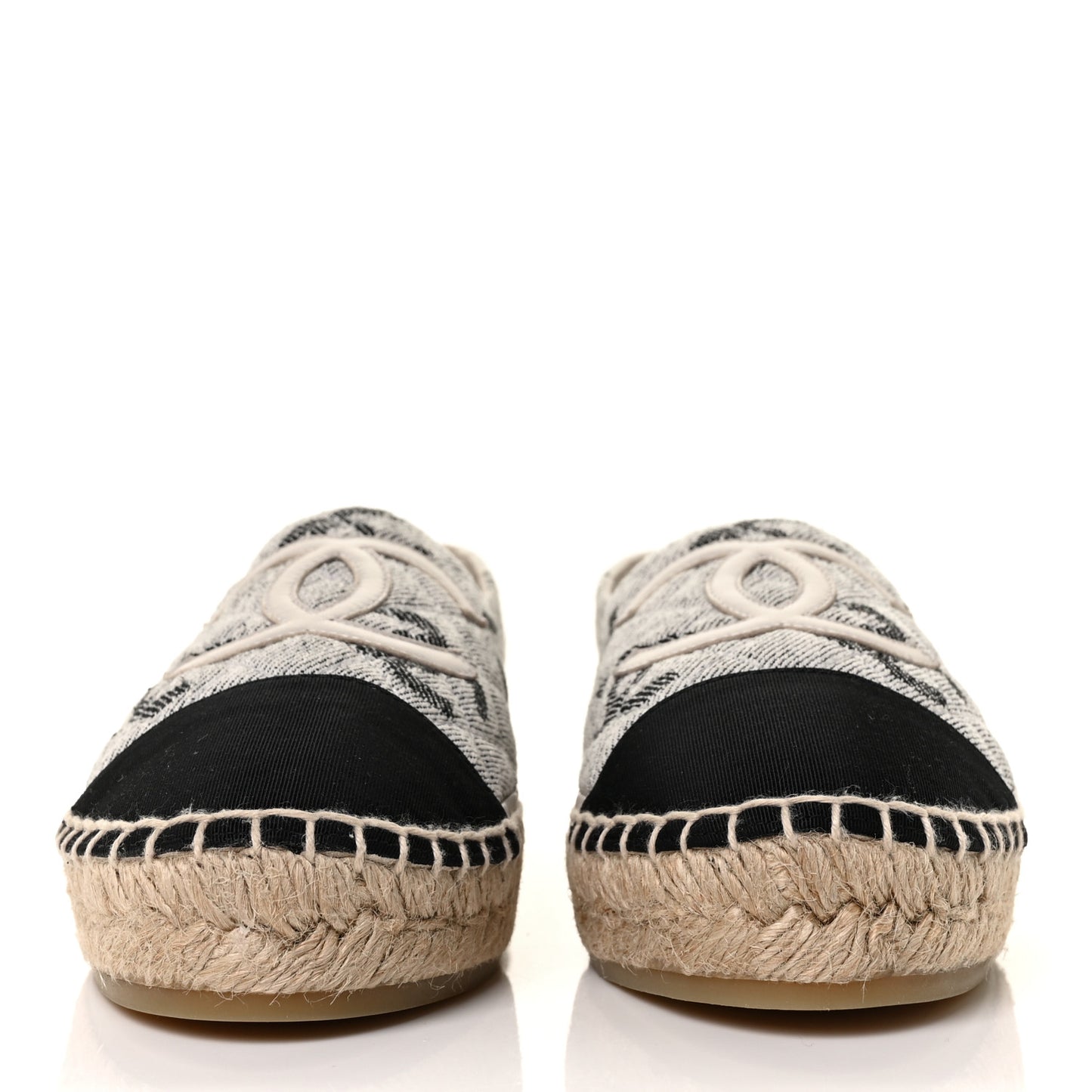 Cotton Jacquard Grosgrain CC Print Espadrilles 38 Grey Black