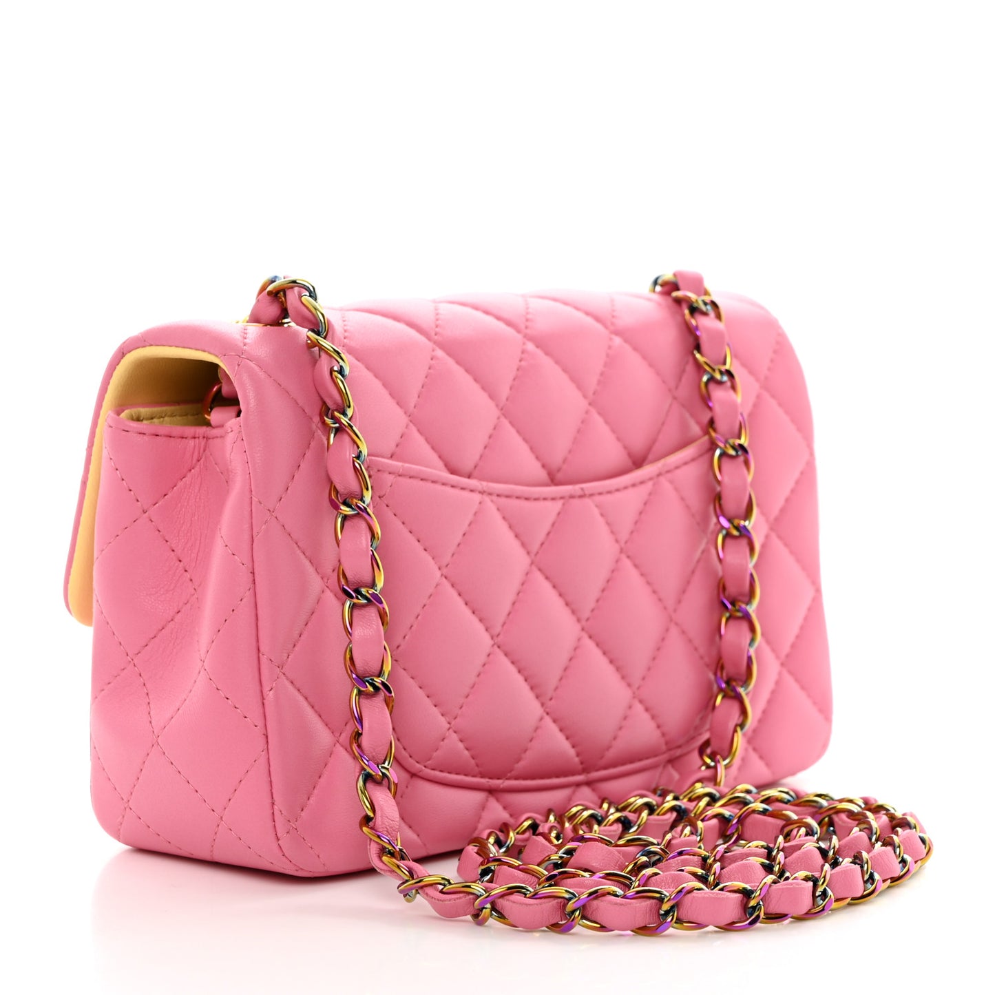 Lambskin Quilted Mini Rectangular Flap Pink Yellow