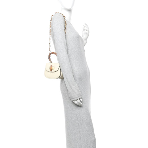 Patent Crystal Mini Bamboo 1947 Top Handle Chain Bag White