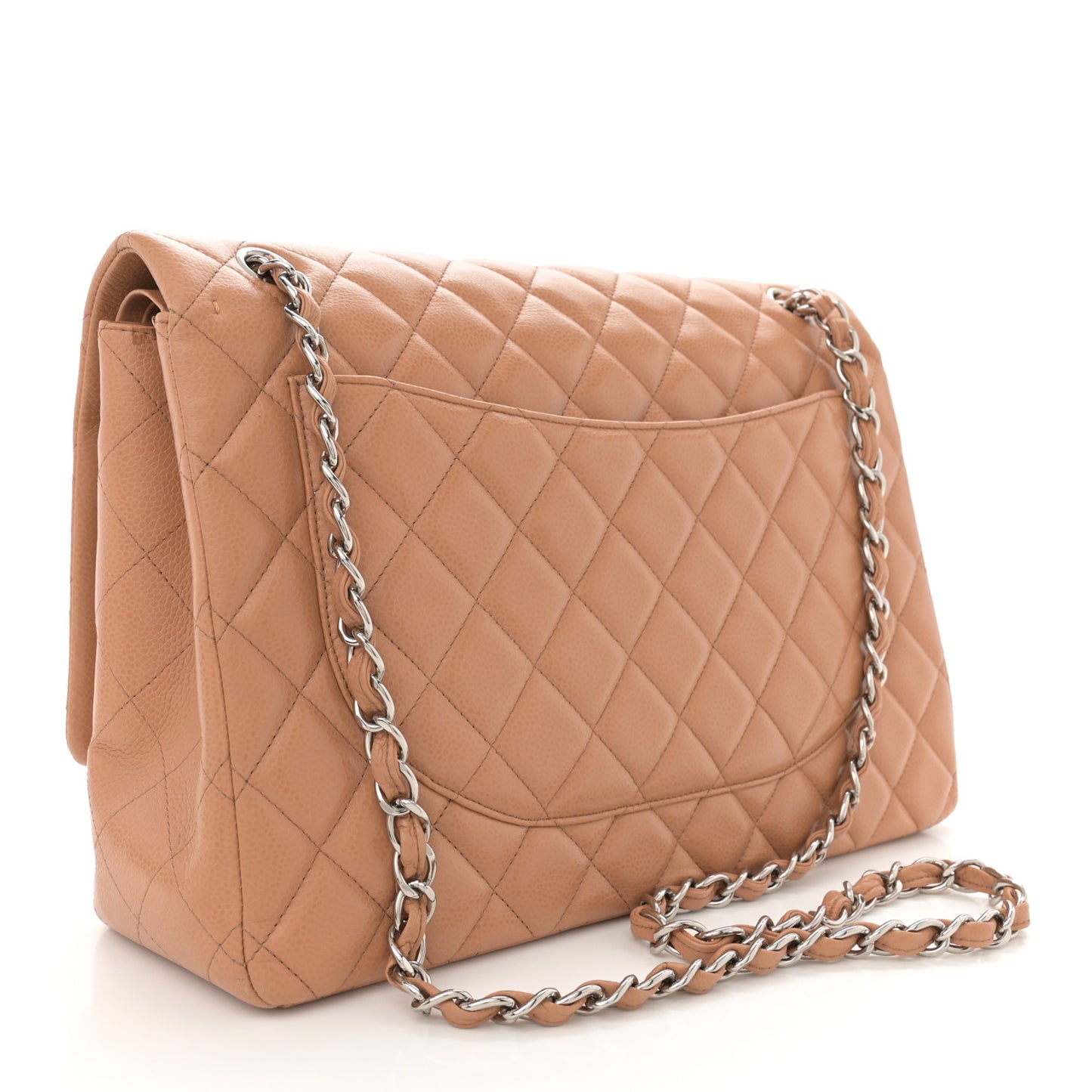 Caviar Quilted Maxi Double Flap Dark Beige