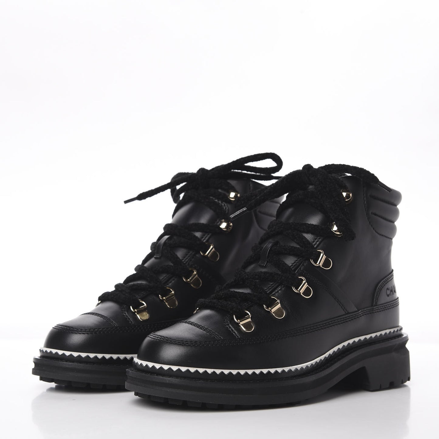 Calfskin Lambskin Lace Up Boots 35 Black