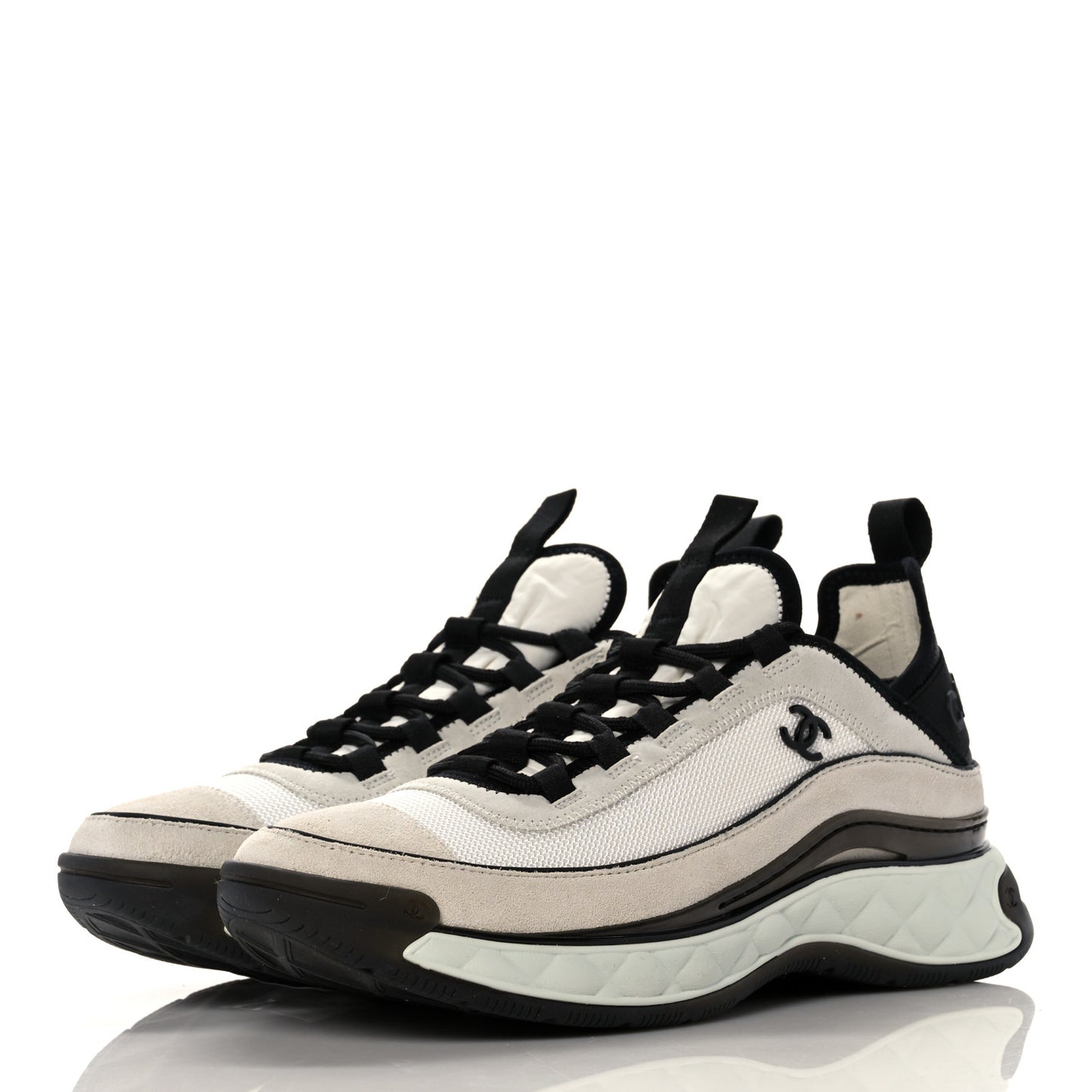 Fabric Suede Calfskin CC Sneakers 39.5 White Light Grey