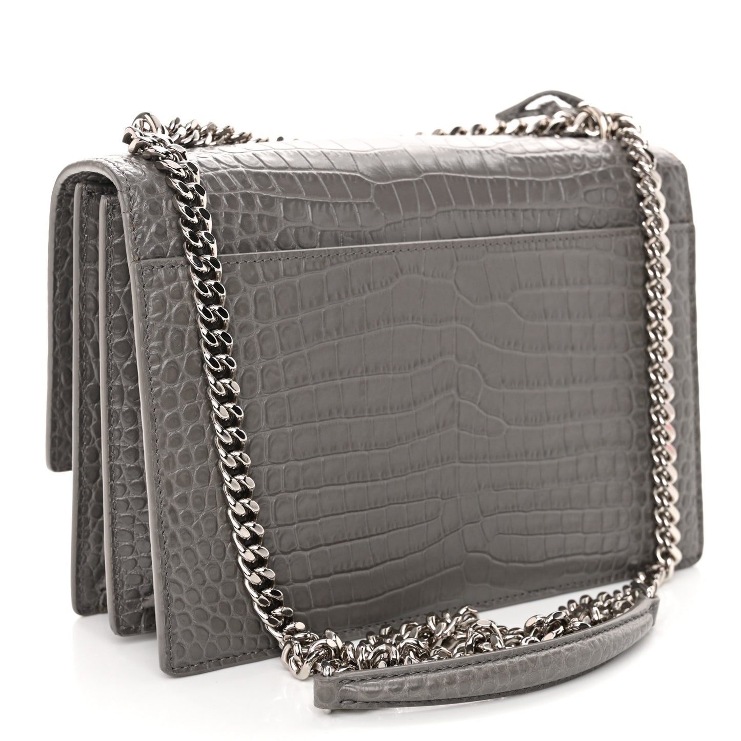 Calfskin Crocodile Embossed Medium Monogram Sunset Fog