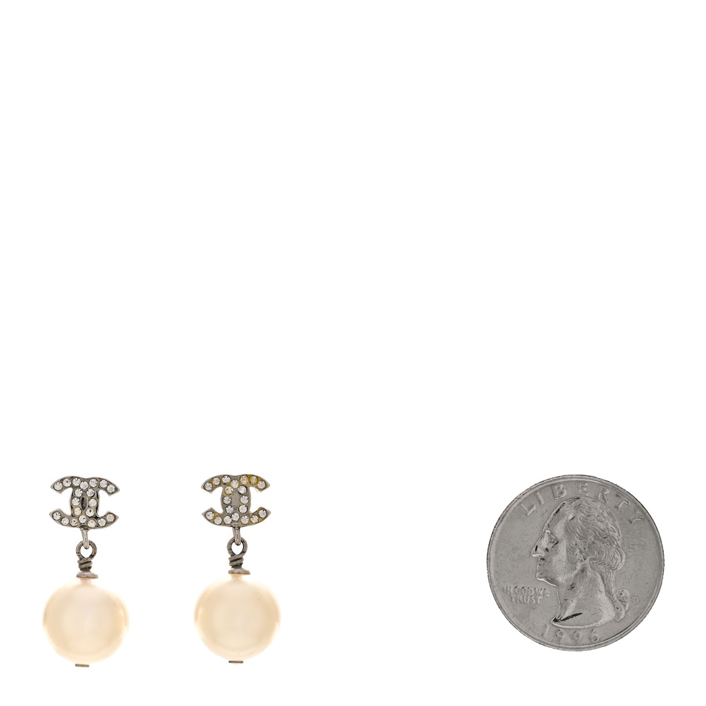 Crystal Pearl CC Drop Earrings Silver Pearly White