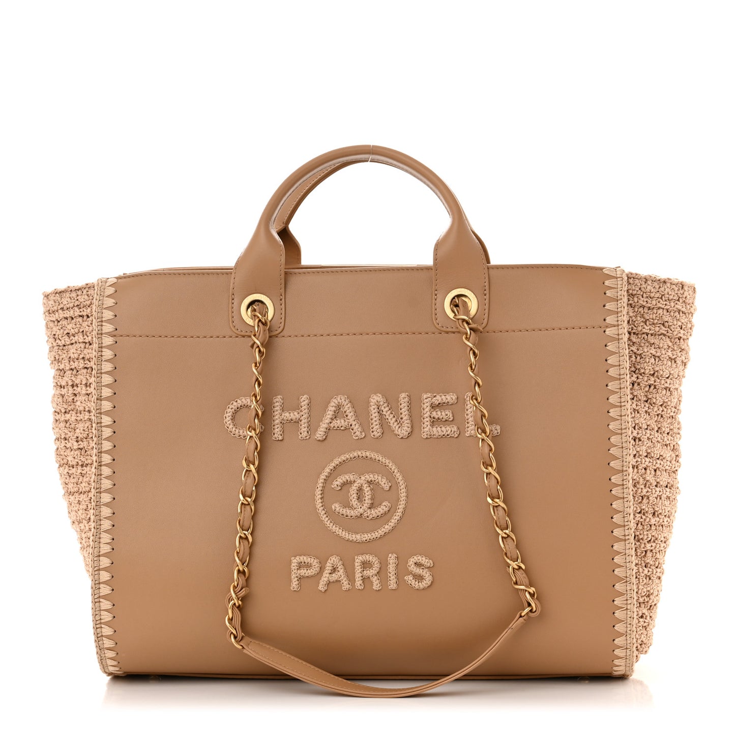 Calfskin Knit Medium Deauville Tote Beige