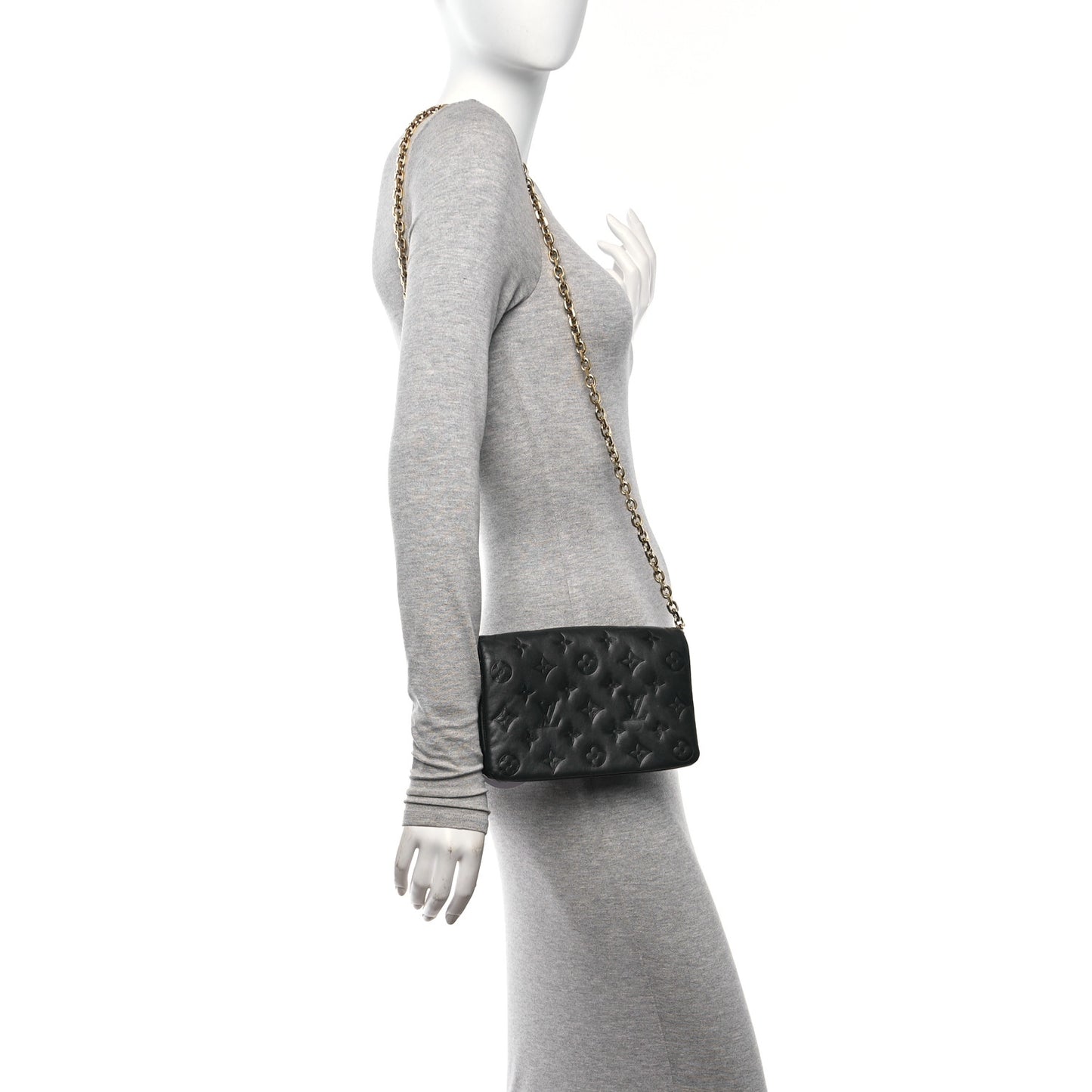 Lambskin Embossed Monogram Pochette Coussin Black
