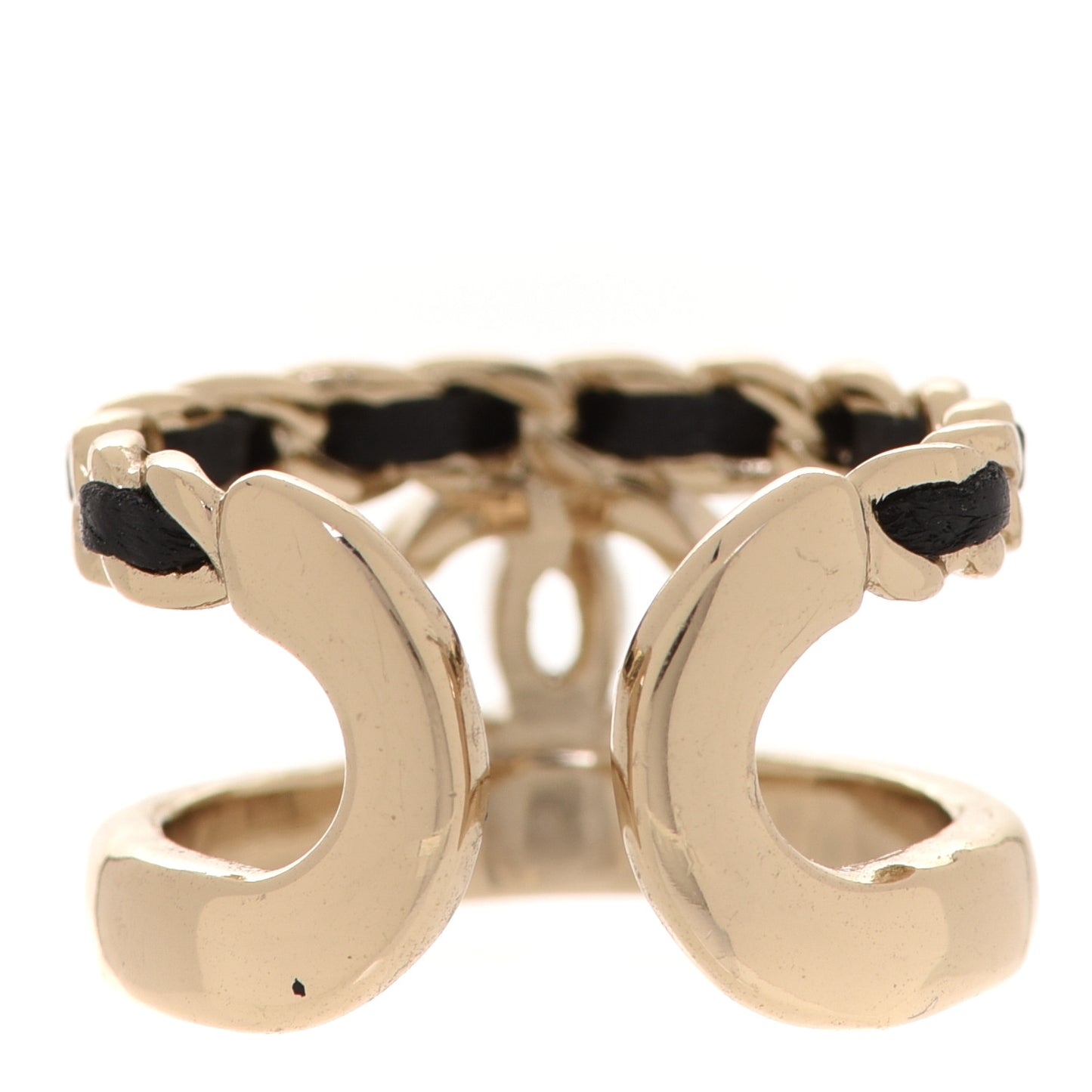 Metal Lambskin CC Ring Gold Black