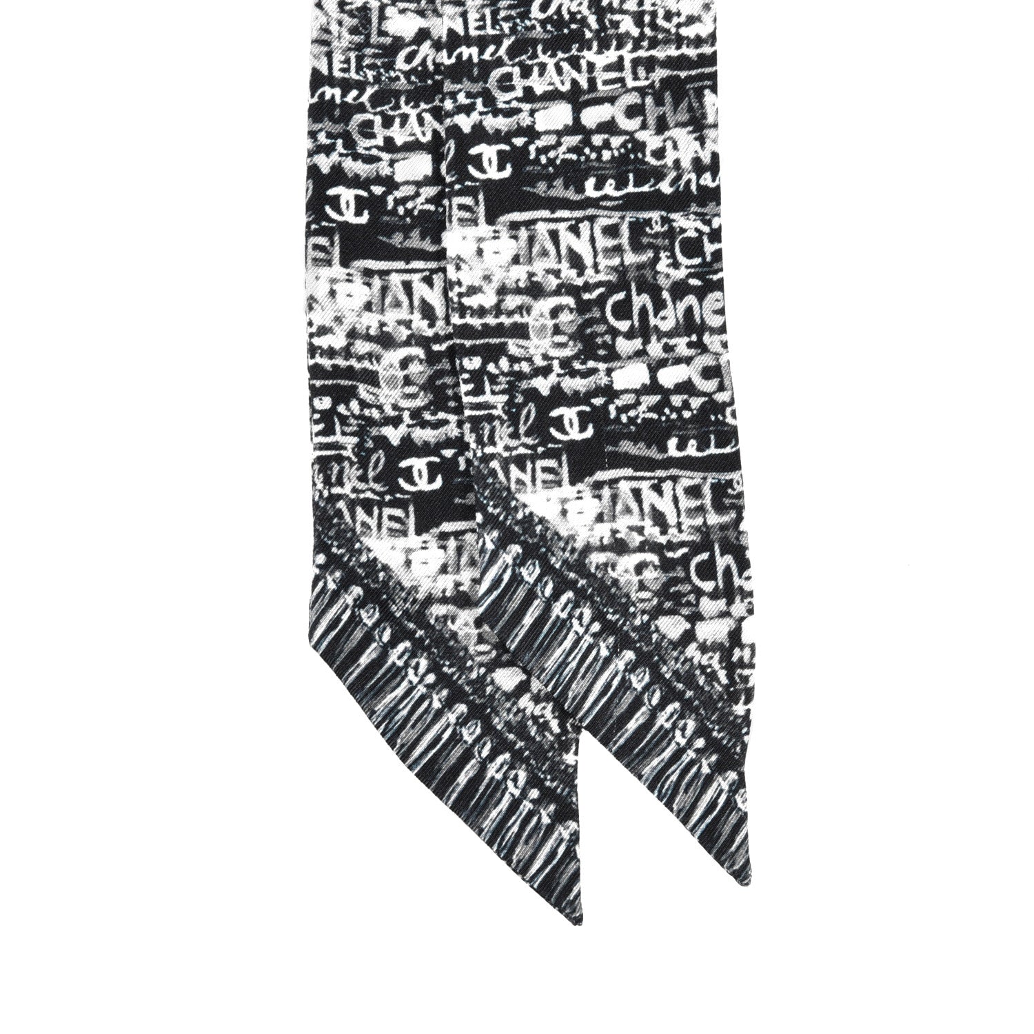 Chanel Silk Logo Slim Bandeau Scarf Black White 2 of 3