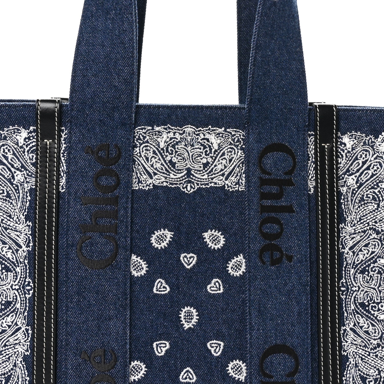 Chloe x High Summer Denim Calfskin Medium Woody Ribbon Tote Blue 7 of 9