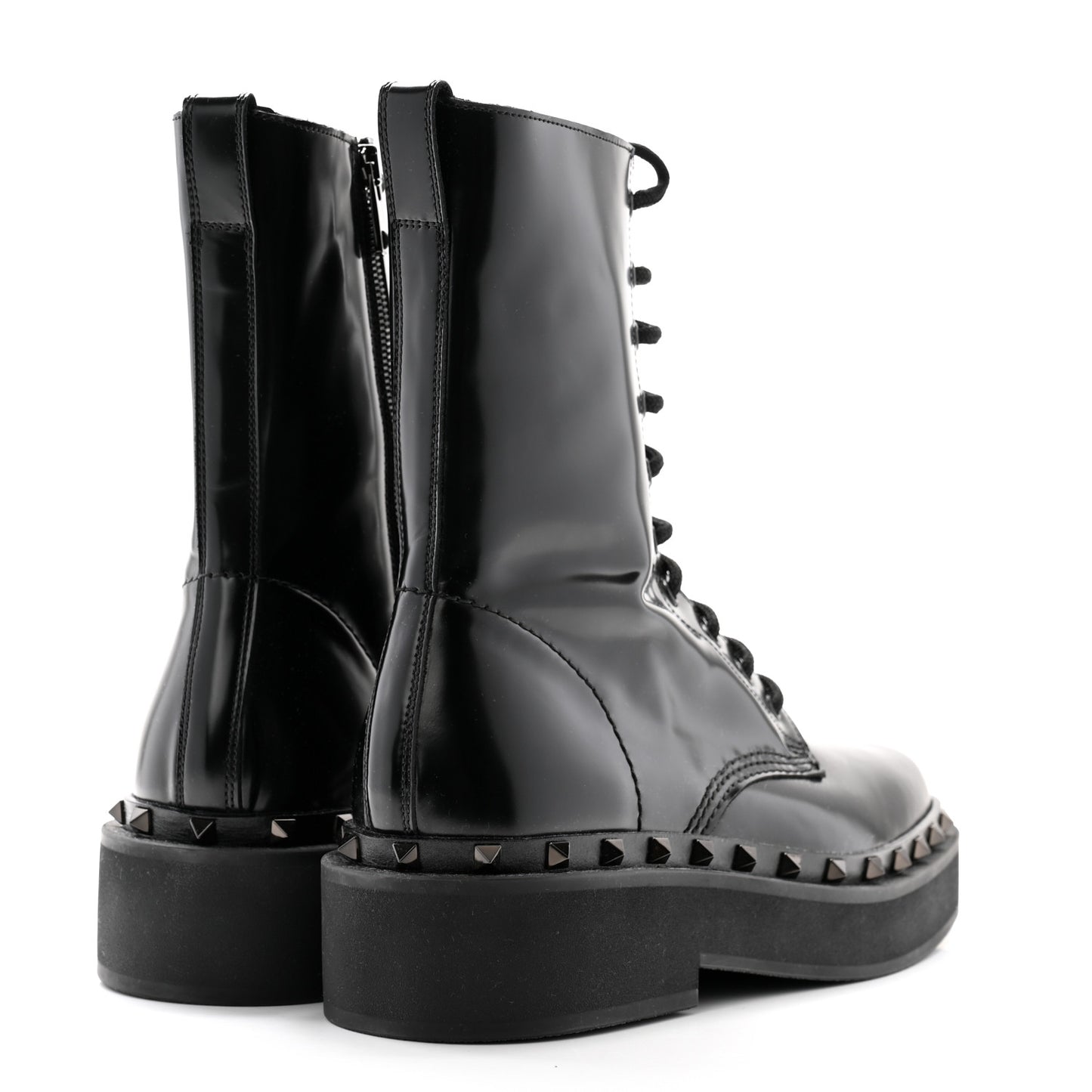 Calfskin Rockstud M-Way 50mm Combat Boots 40.5 Black