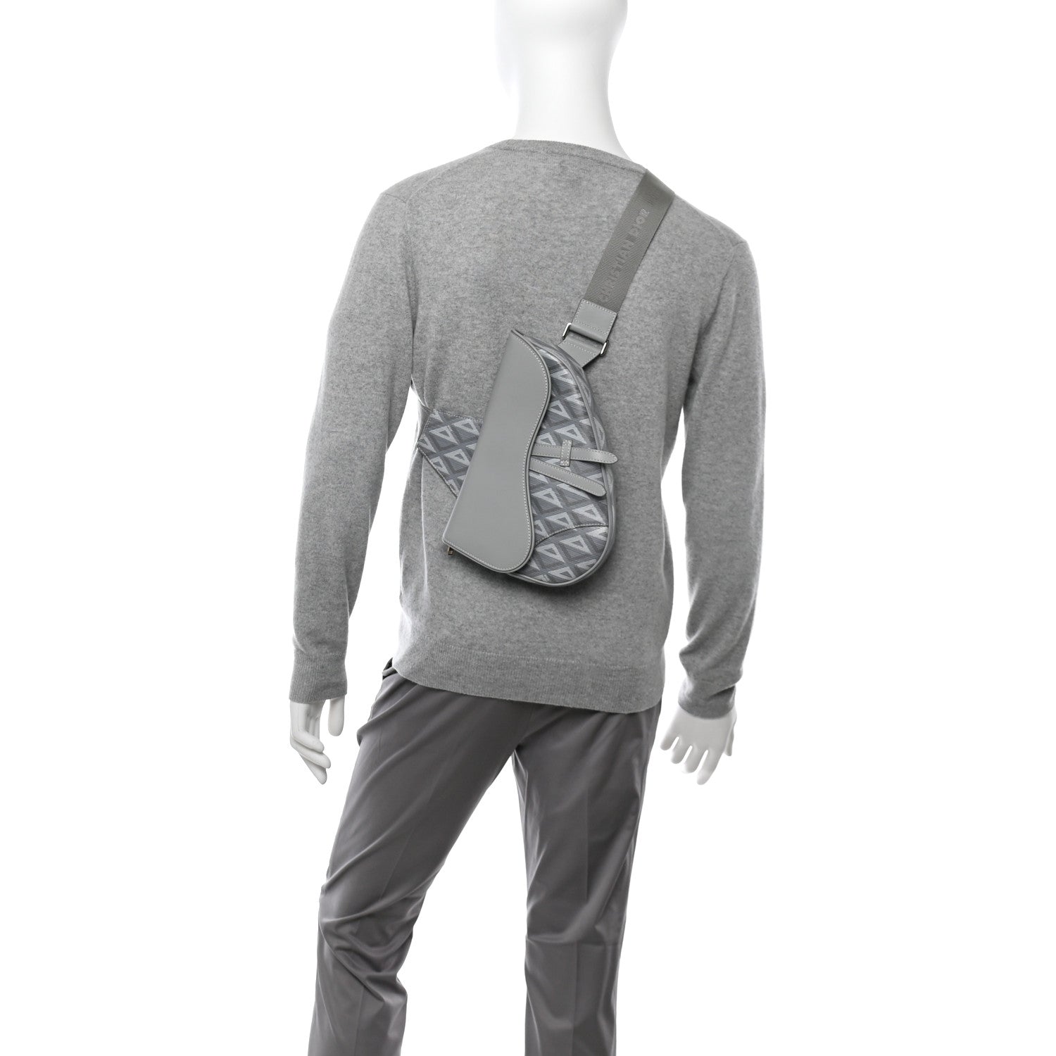 Christian Dior Coated Canvas Calfskin CD Diamond Mens Saddle Bag Gray 2 of 12