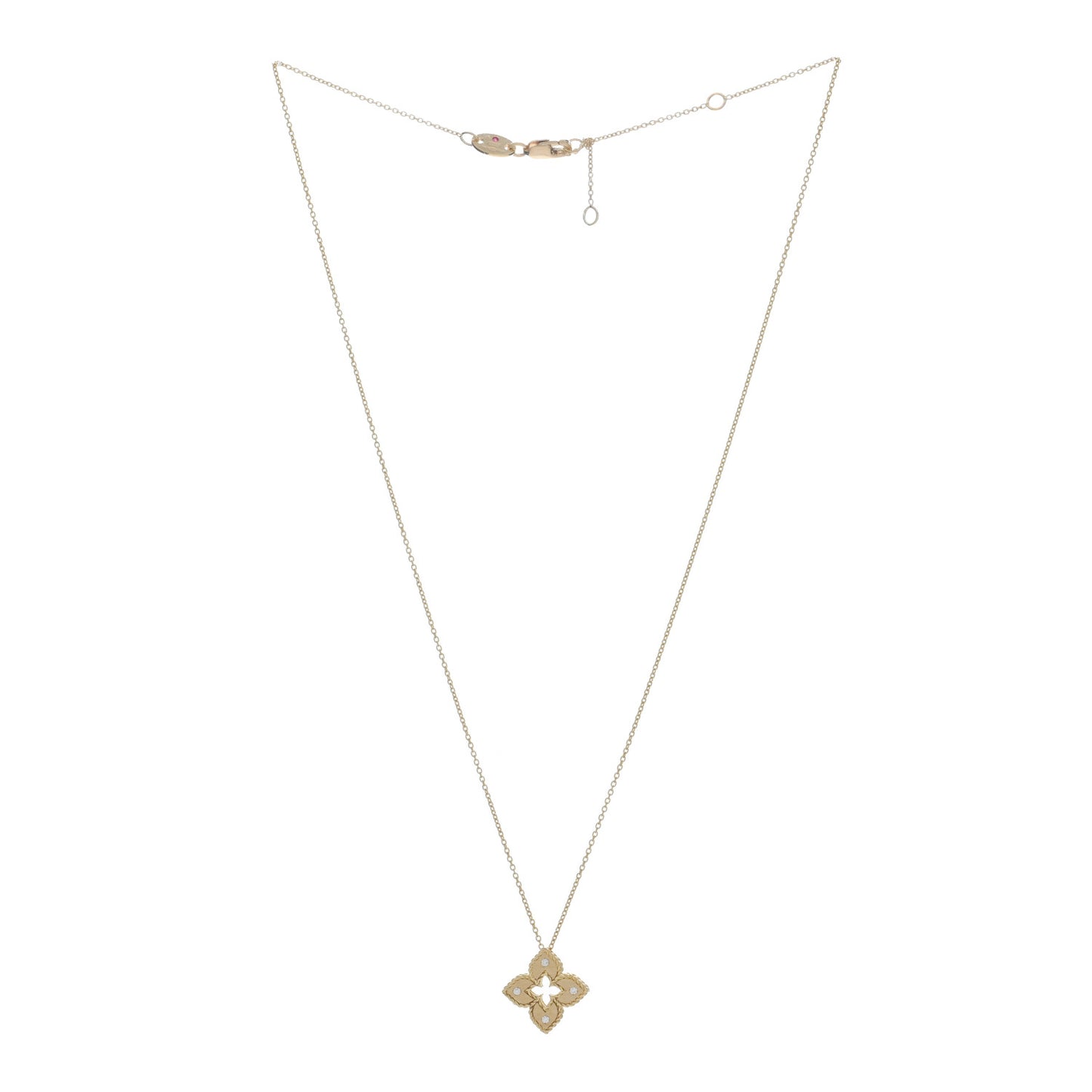 18K Yellow Gold Diamond Extra Small Petite Venetian Princess Flower Pendant Necklace